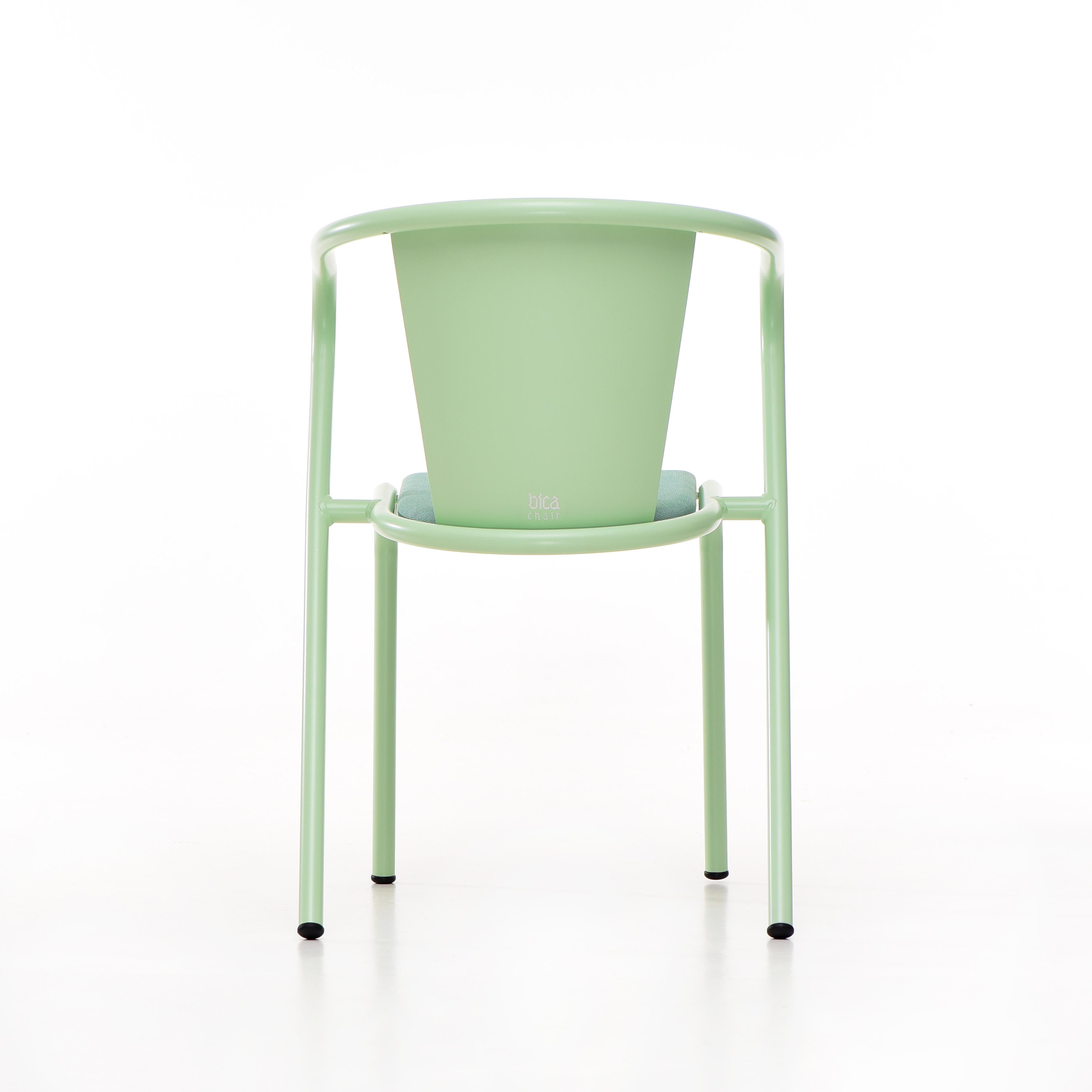 Powder-Coated BICAchair Modern Steel Armchair Pastel Green, Upholstery in Eco-Fabric For Sale