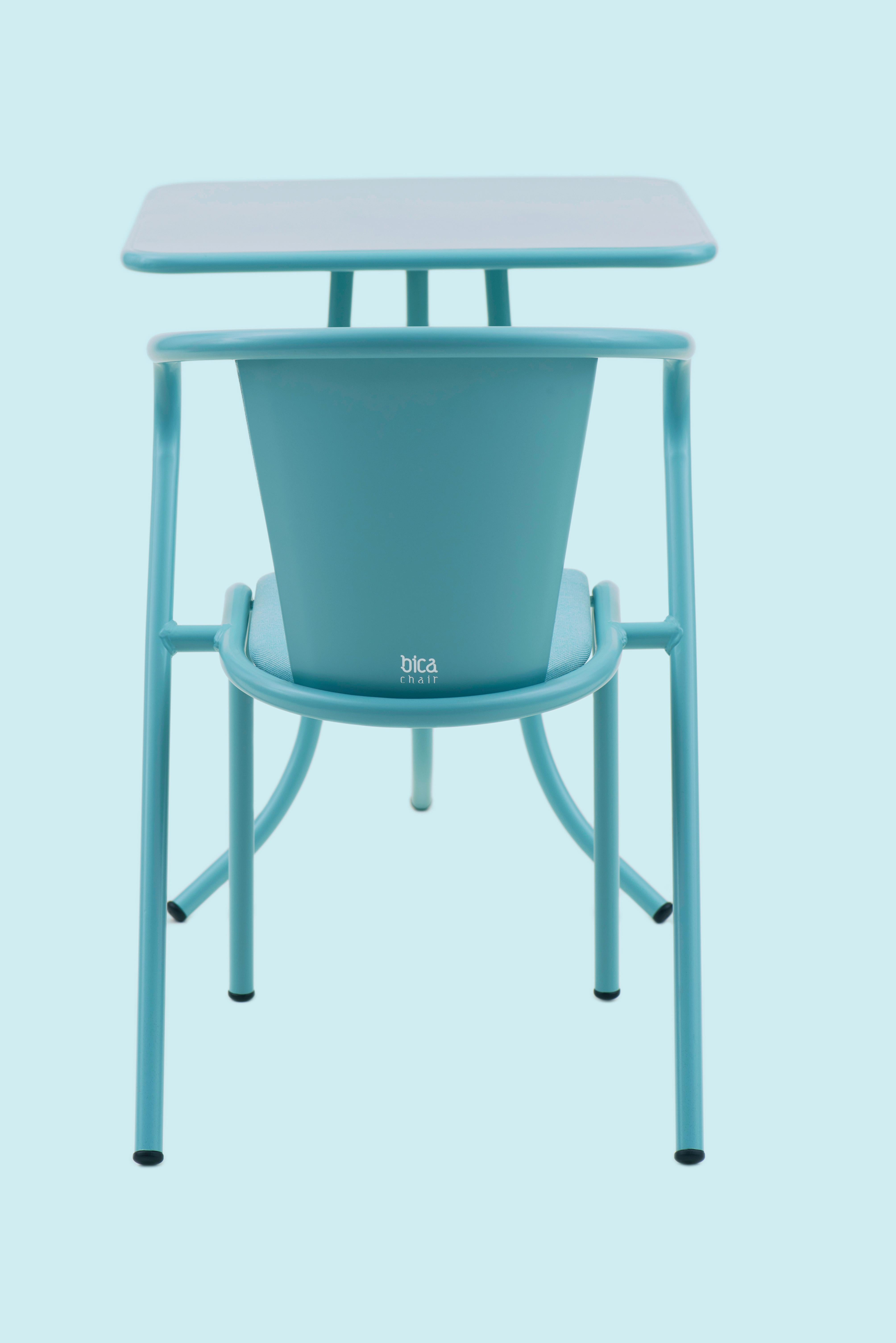 Moderner BICA-Sessel aus Stahl in Pastell und Türkis, gepolstert mit Eco-Stoff im Angebot 7