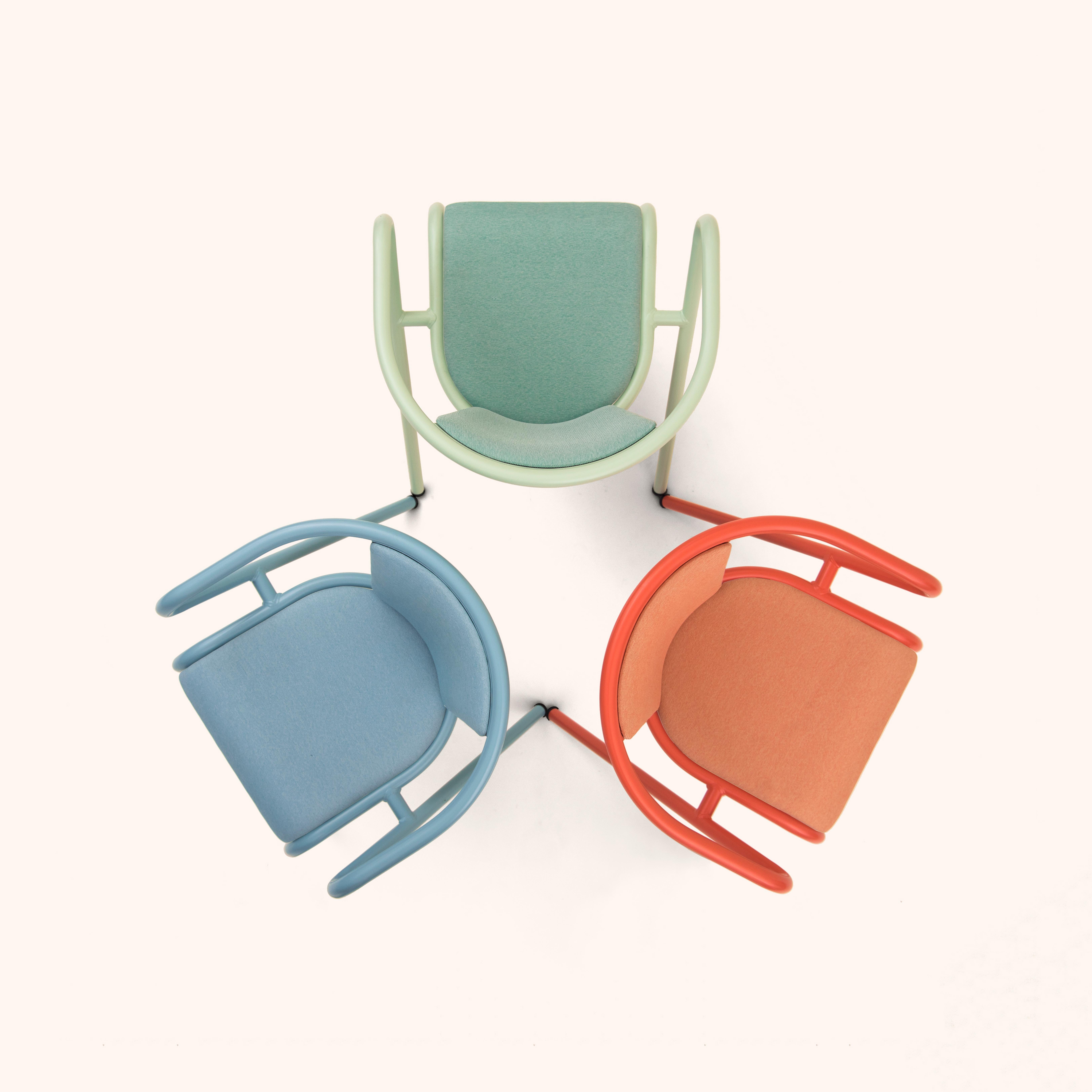Moderner BICA-Sessel aus Stahl in Pastell und Türkis, gepolstert mit Eco-Stoff im Angebot 8