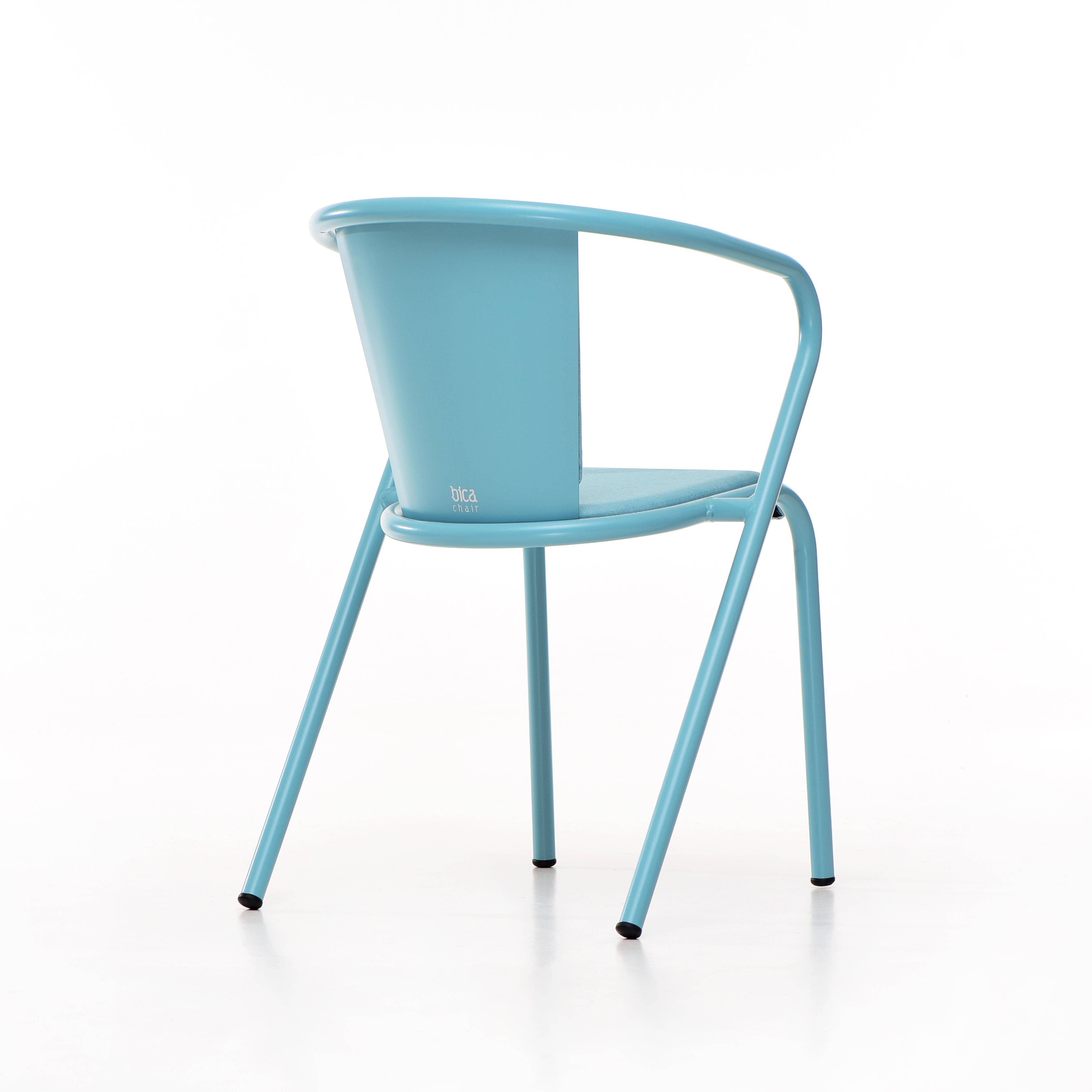 Portuguese BICAchair Modern Steel Armchair Pastel Turquoise, Upholstery in Eco-Fabric For Sale