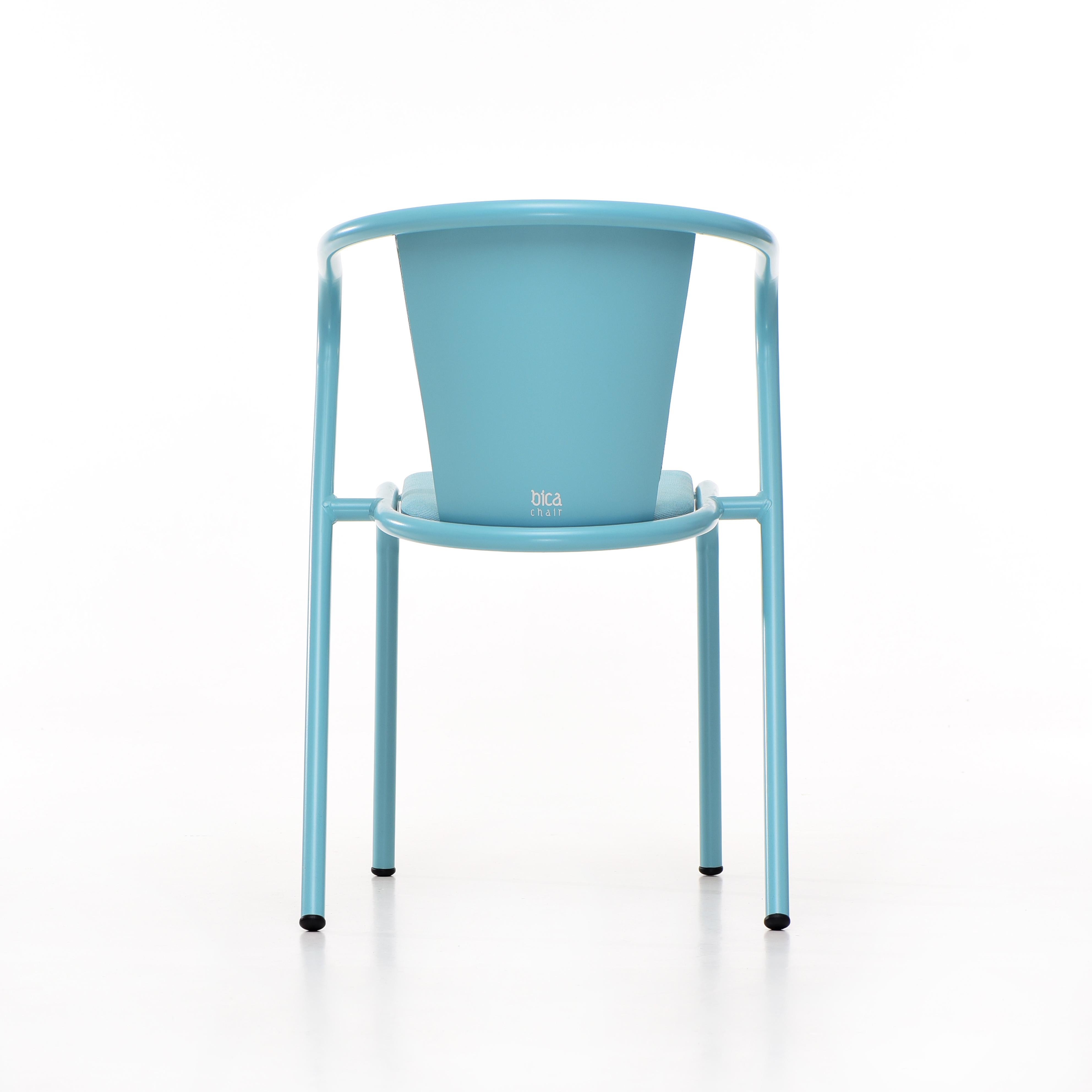 Powder-Coated BICAchair Modern Steel Armchair Pastel Turquoise, Upholstery in Eco-Fabric For Sale