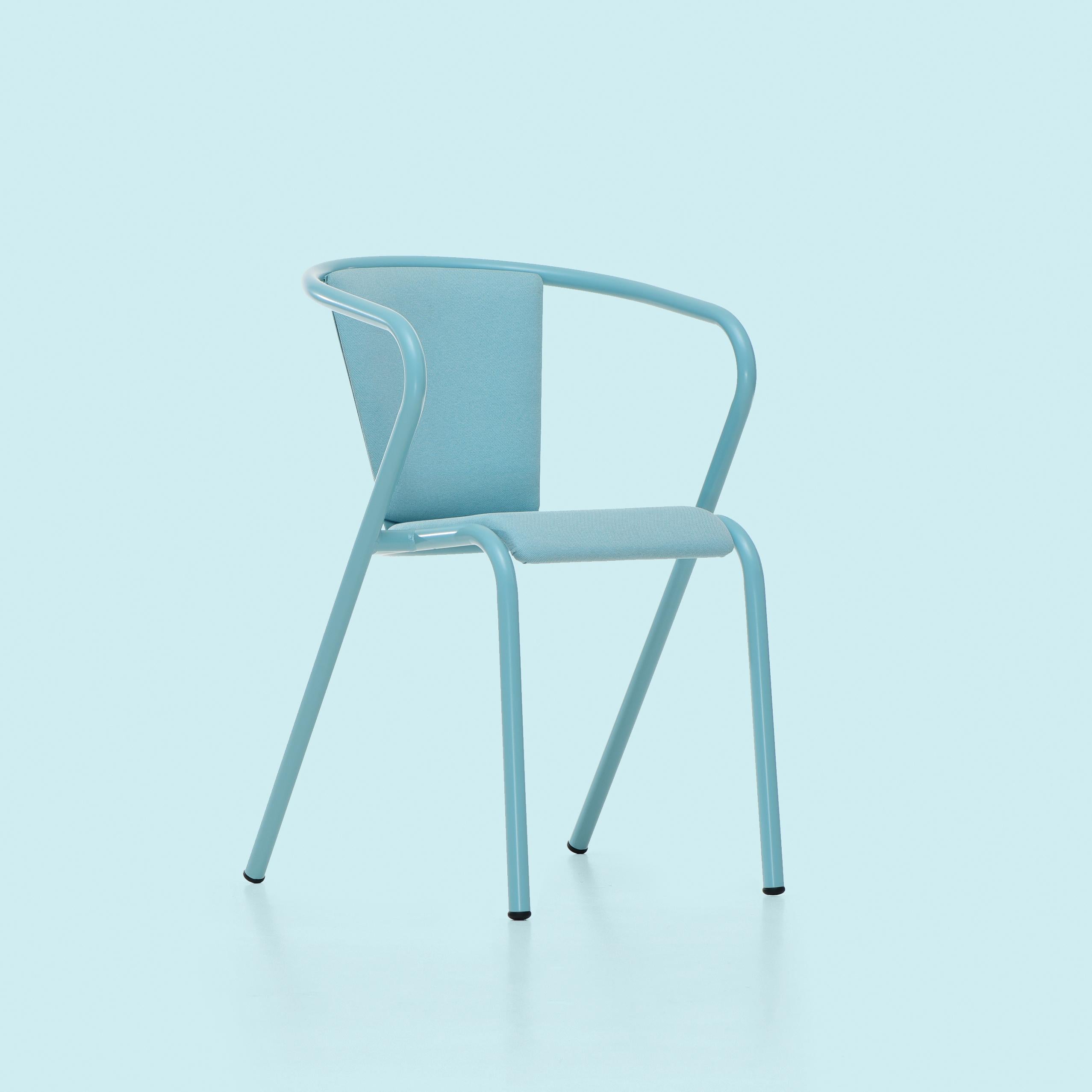 Contemporary BICAchair Modern Steel Armchair Pastel Turquoise, Upholstery in Eco-Fabric For Sale