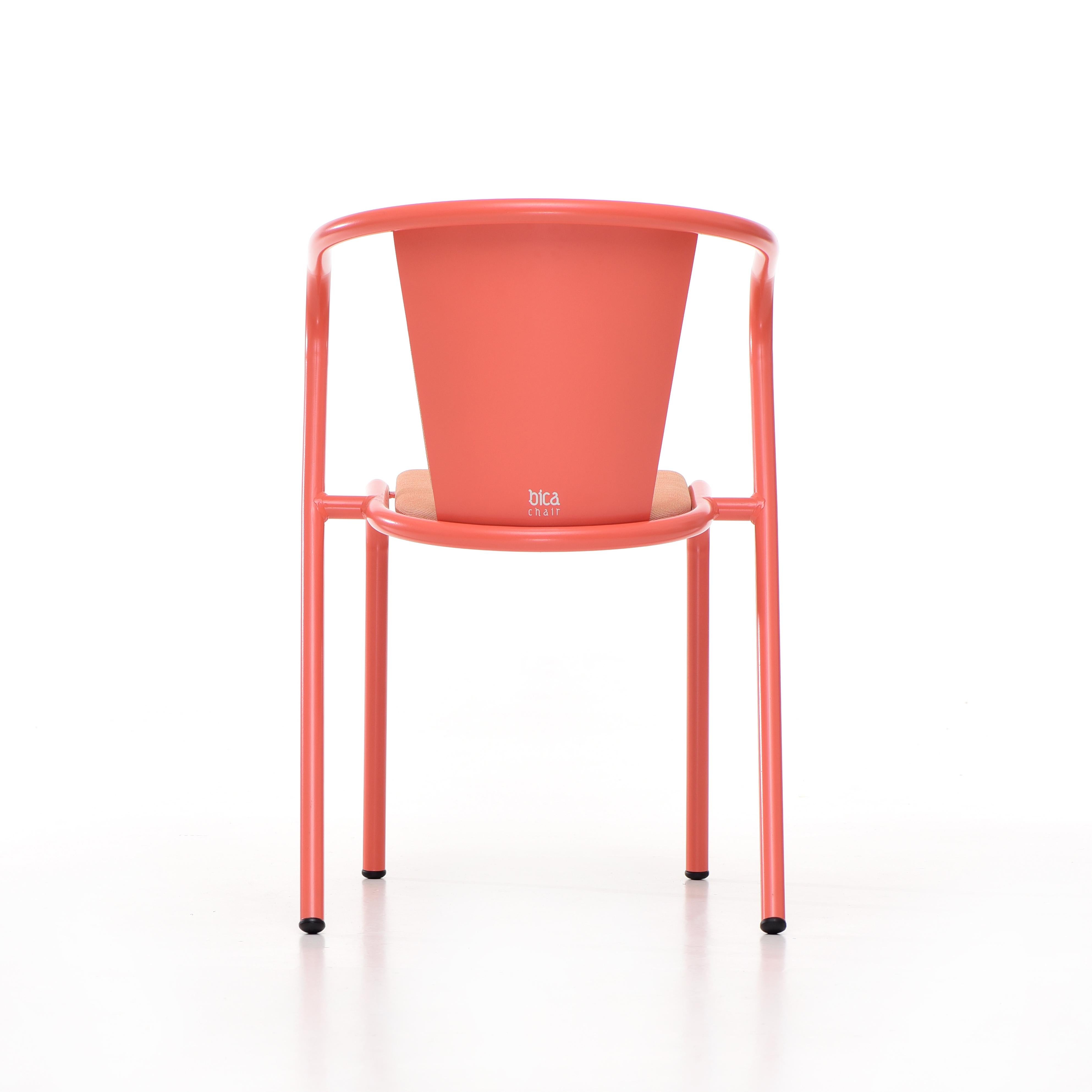 Portuguese BICAchair Modern Steel Armchair Salmon Pink, Upholstery in Eco-Fabric For Sale