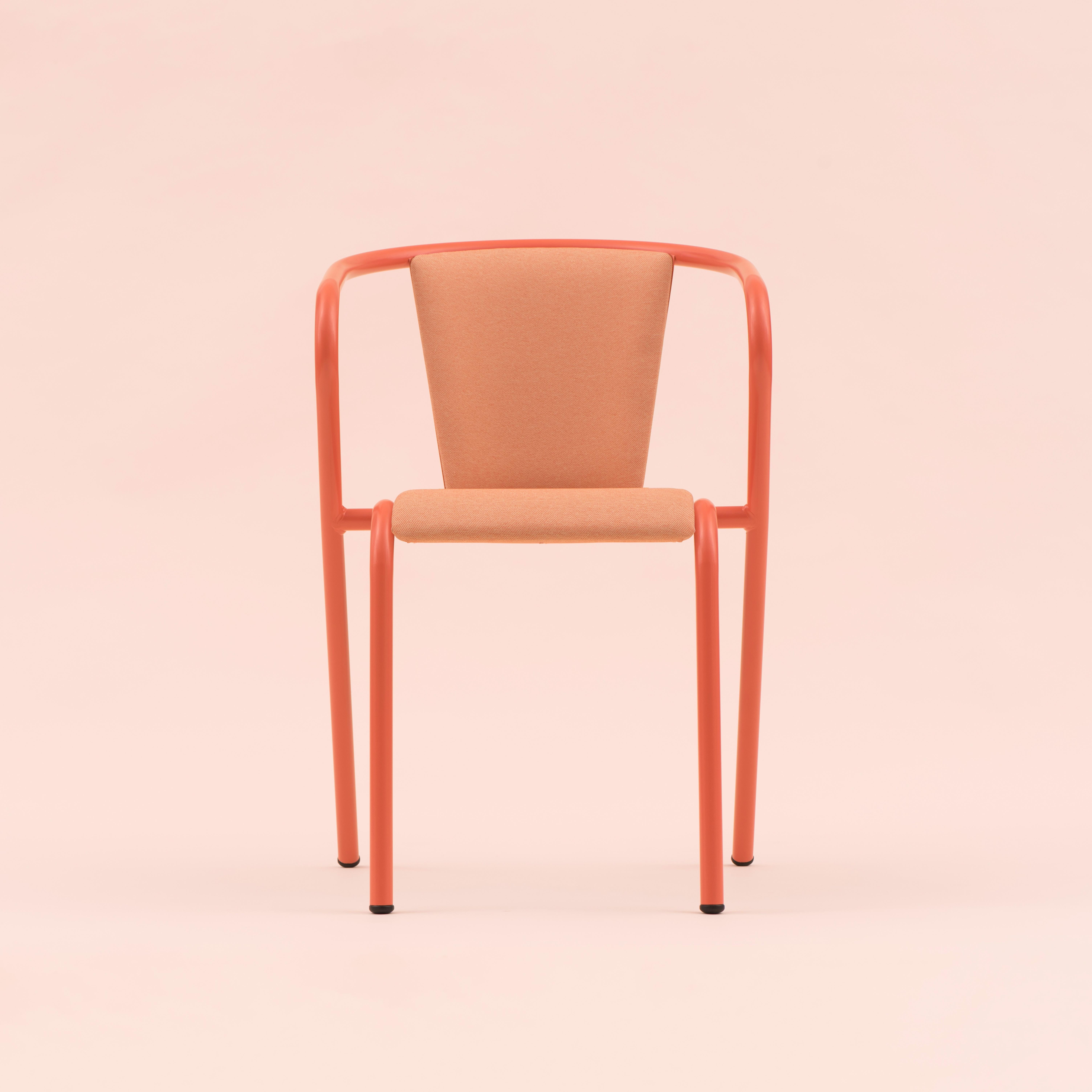 Powder-Coated BICAchair Modern Steel Armchair Salmon Pink, Upholstery in Eco-Fabric For Sale
