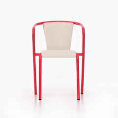 Fauteuil moderne en acier rouge fraise BICA, rembourrage en velours souple