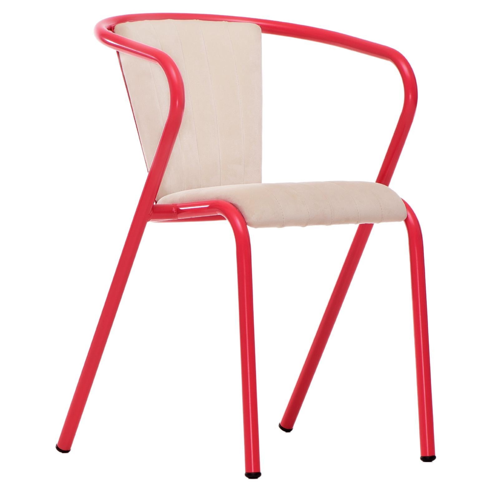 BICAchair Modern Steel Armchair Strawberry Red, Upholstery in Soft Velvet For Sale