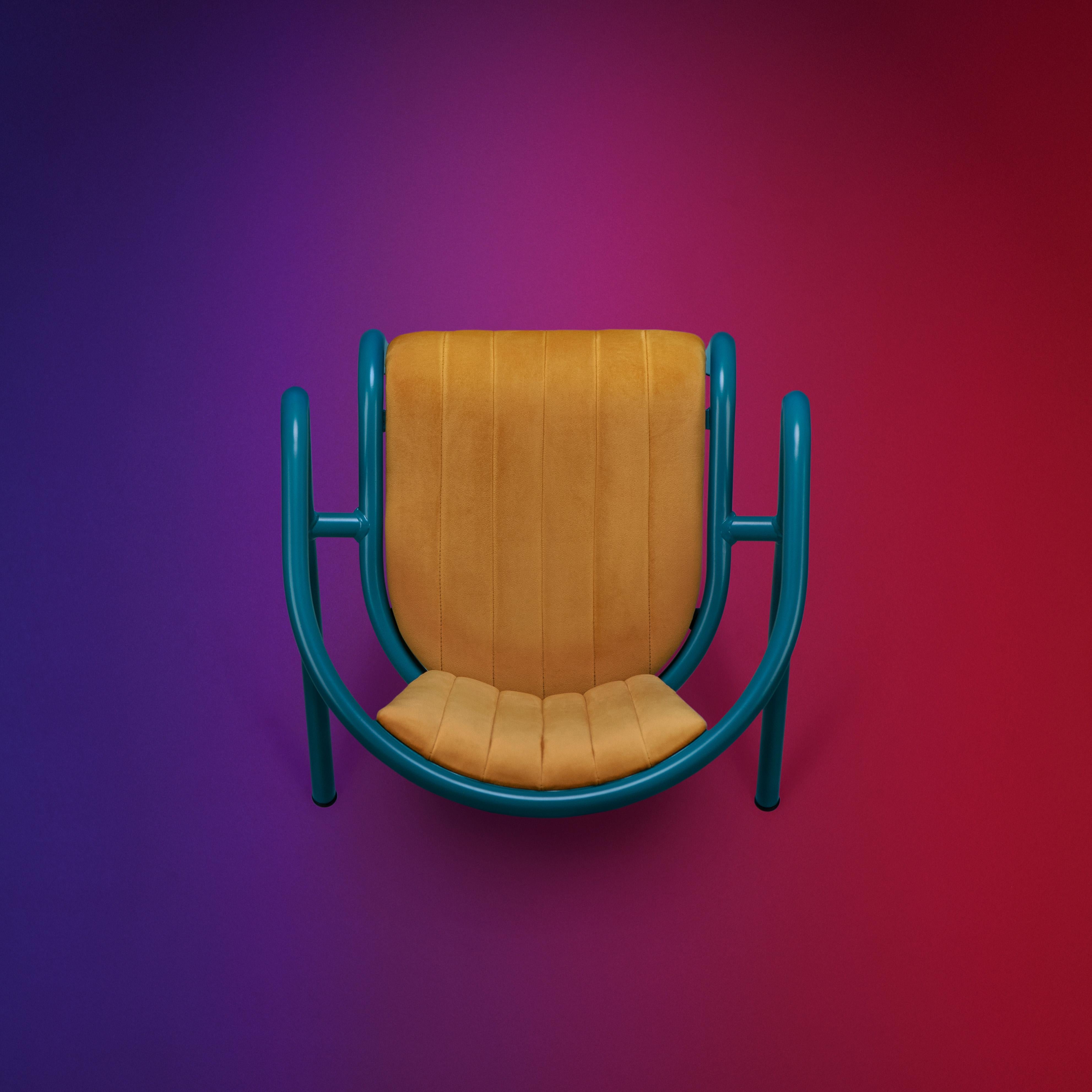 BICA-Sessel aus Stahl in Wasserblau, Polsterung aus weichem Samt im Zustand „Neu“ im Angebot in Agualva-Cacém, PT