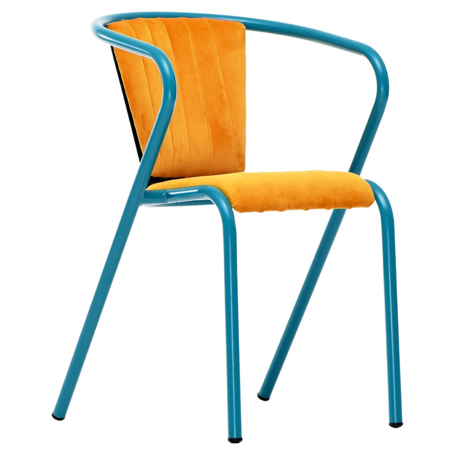BICAchair Modern Steel Armchair Water Blue, Upholstery in Soft Velvet For Sale
