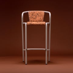 Bicachair Modern Steel High Stool Chair Champagne, Upholstery in Natural Cork