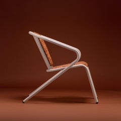 Bicalounge Modern Steel Lounge Chair Champagne, Upholstery in Natural Cork