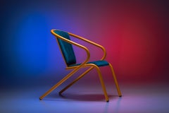 BICAlounge Modern Steel Lounge Chair Melon Yellow, Upholstery in Soft Velvet