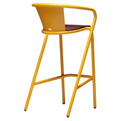 BICAstool Modern Outdoor Steel High Stool Chair Melon Yellow with Ipê Wood Slabs