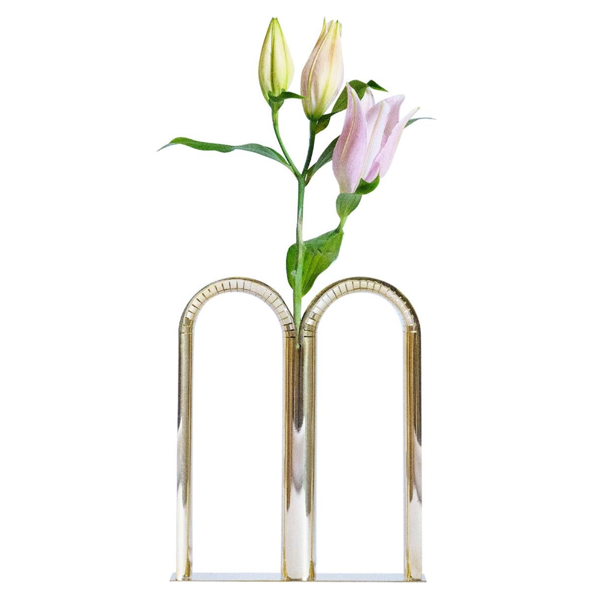 21st Century Bicaudata Contemporary Handmade Brass Flower Vase by Ilaria Bianchi For Sale