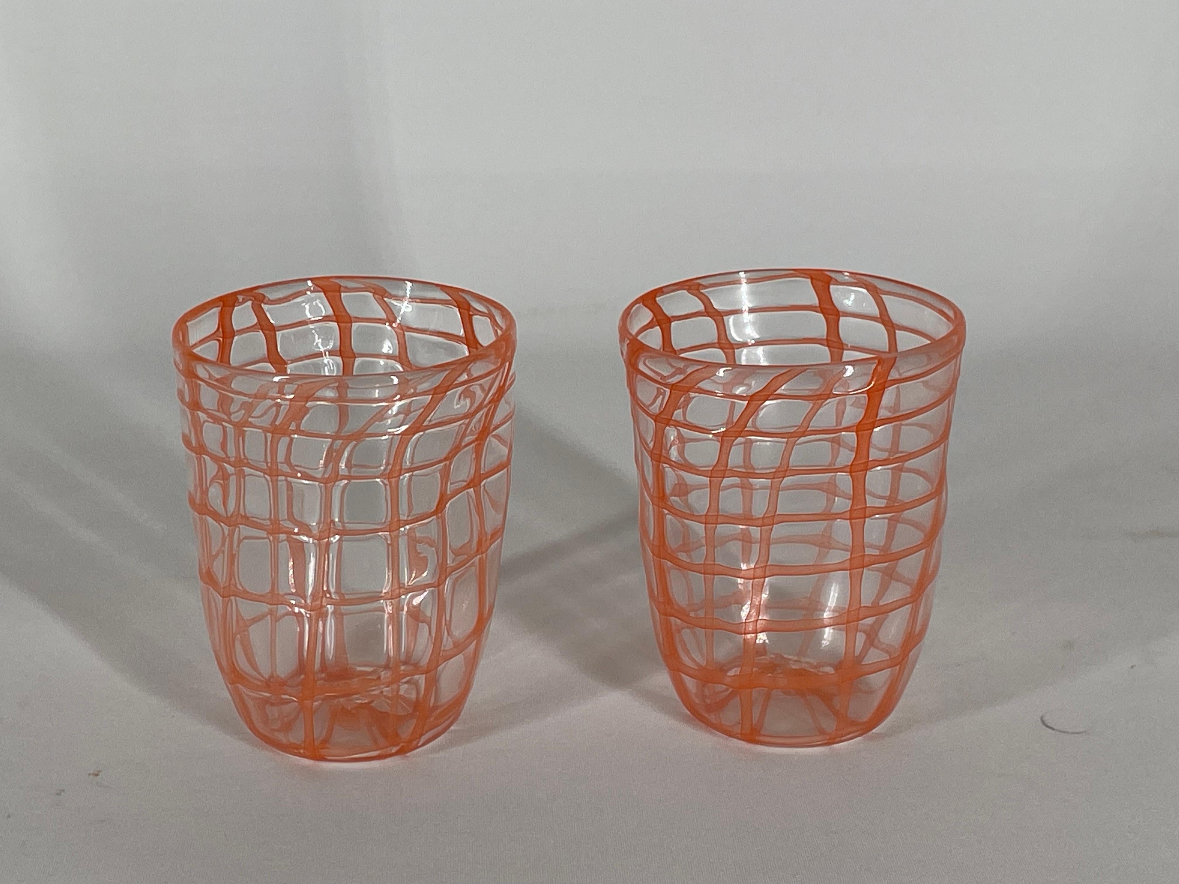 GOTO 'RETE' Becher aus orangefarbenem Muranoglas von Eros Raffael (Arts and Crafts) im Angebot