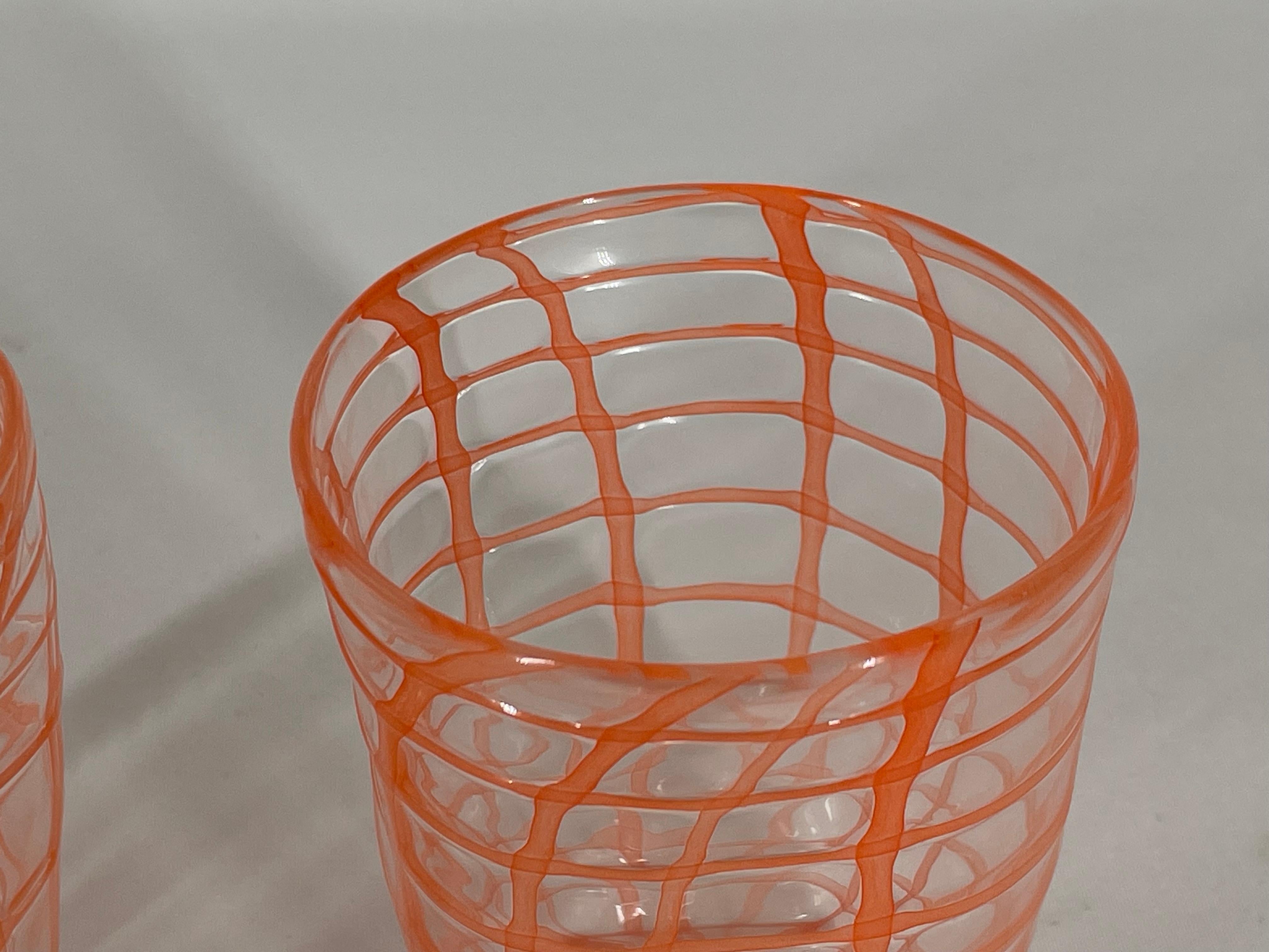 GOTO 'RETE' Becher aus orangefarbenem Muranoglas von Eros Raffael (Handgefertigt) im Angebot