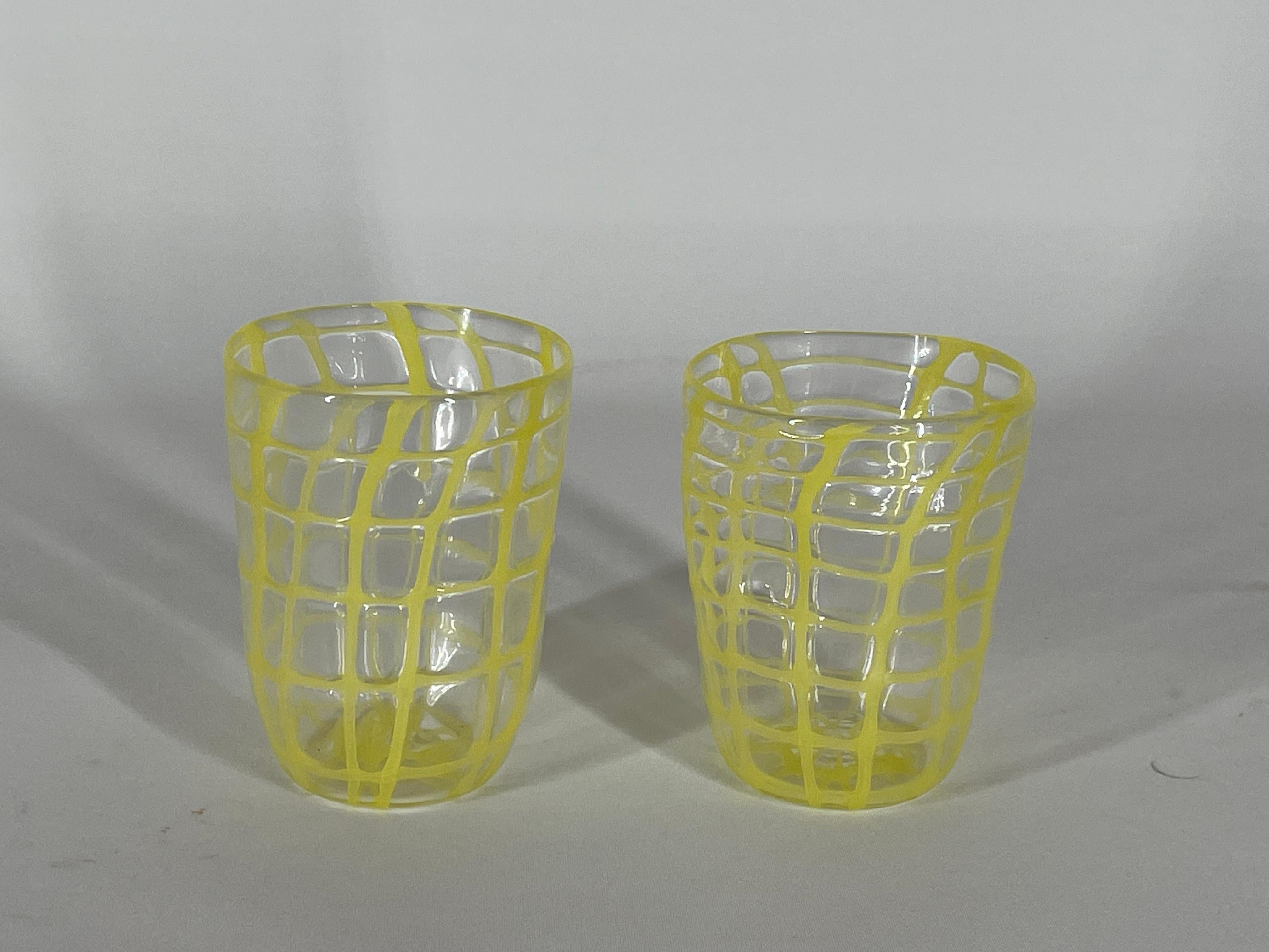Bicchiere GOTO „RETE“ giallo aus vetro di Murano von Eros Raffael (Arts and Crafts) im Angebot