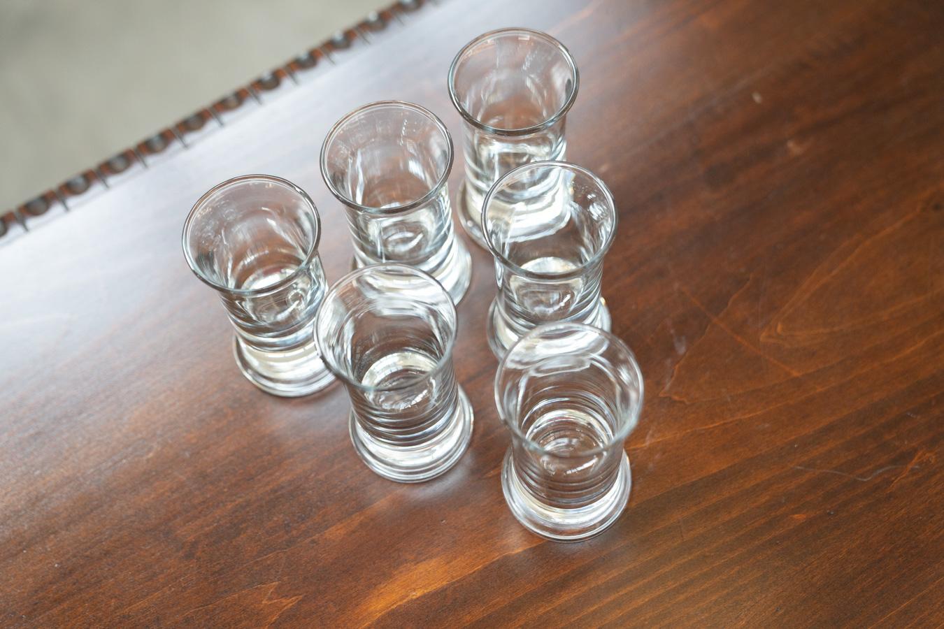 Crystal Low crystal liquor glasses, set of 6, 1970s For Sale