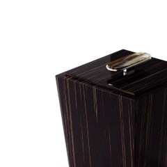 Bicco Waste Paper Basket in Glossy Ebony and Corno Italiano, Mod. 2424
