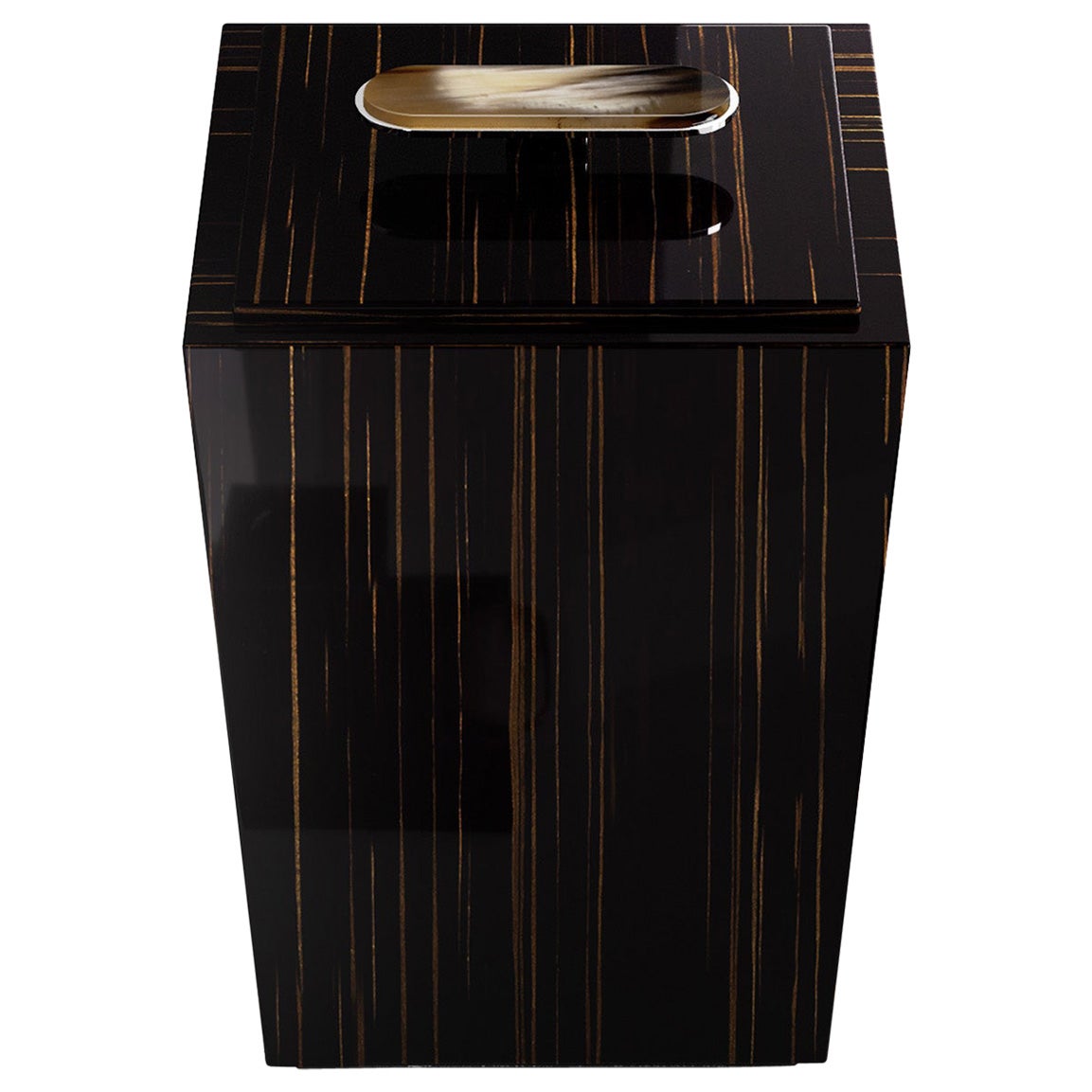 Bicco Waste Paper Basket in Glossy Ebony and Corno Italiano, Mod. 2424