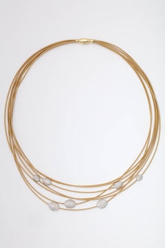 Bicego 1990s Seven Snake Pattern Strand with Floating Diamonds Gold Necklace