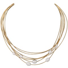 Bicego 1990s Seven Snake Pattern Strand with Floating Diamonds Gold Necklace