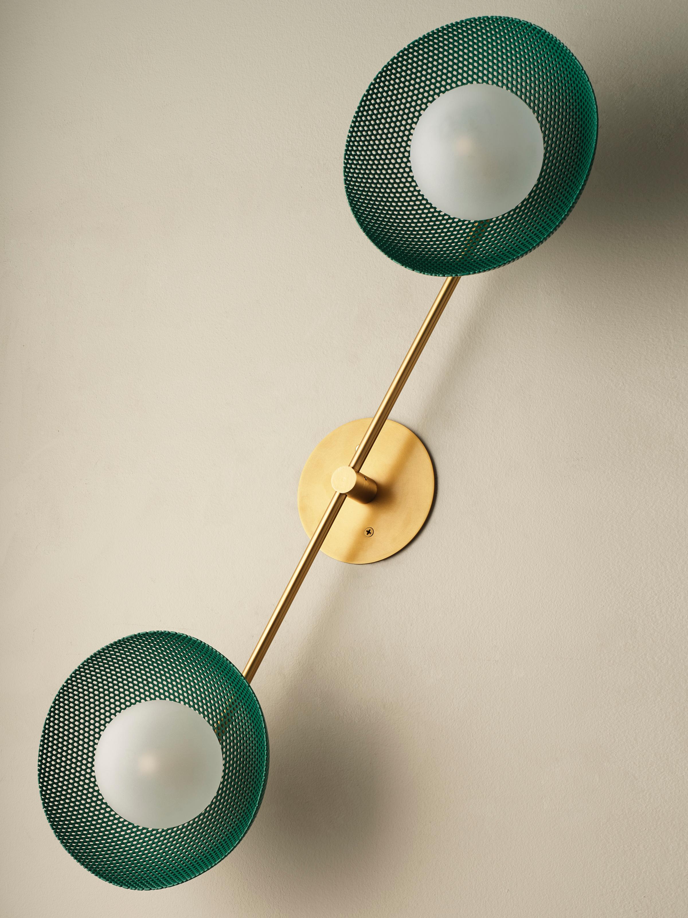 Bicentric Wall Sconce in Natural Brass & Green Enamel Mesh, Blueprint Lighting For Sale 3