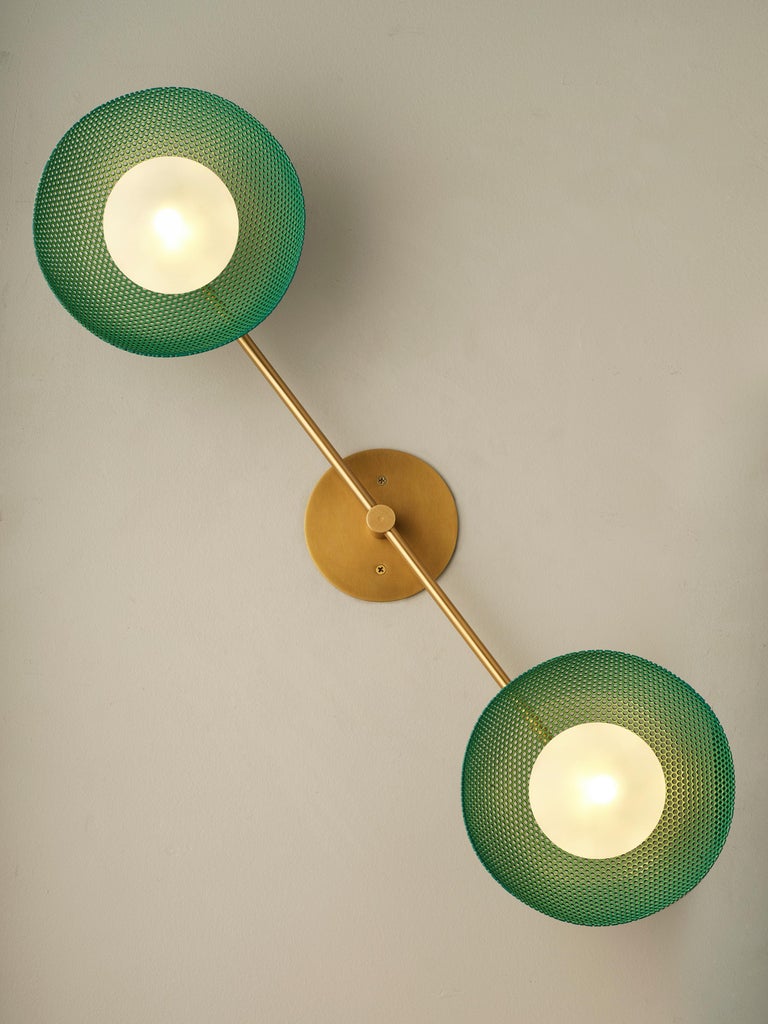 Bicentric Wall Sconce in Natural Brass and Green Enamel Mesh, Blueprint ...