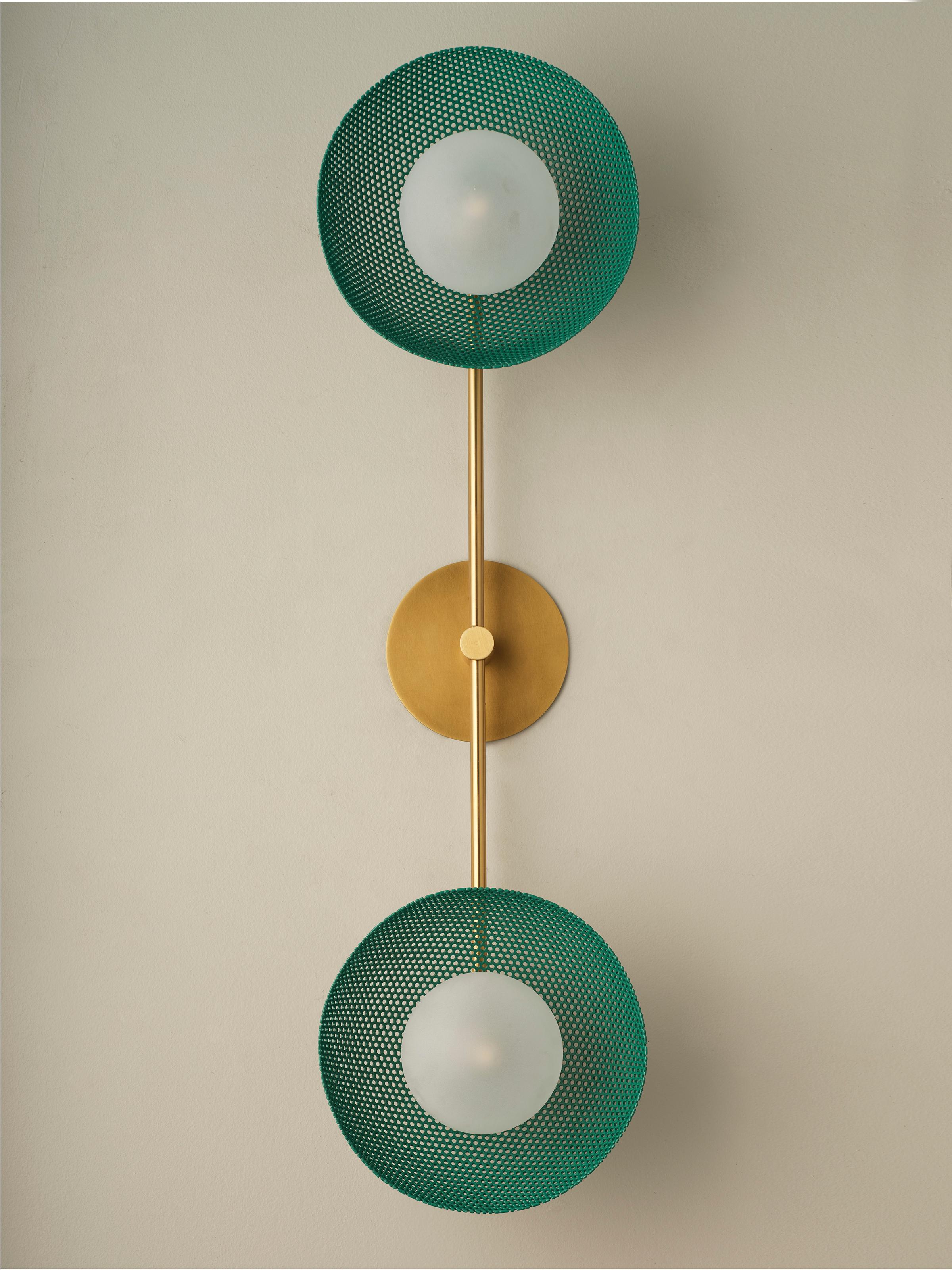 Bicentric Wall Sconce in Natural Brass & Green Enamel Mesh, Blueprint Lighting In Excellent Condition For Sale In New York, NY