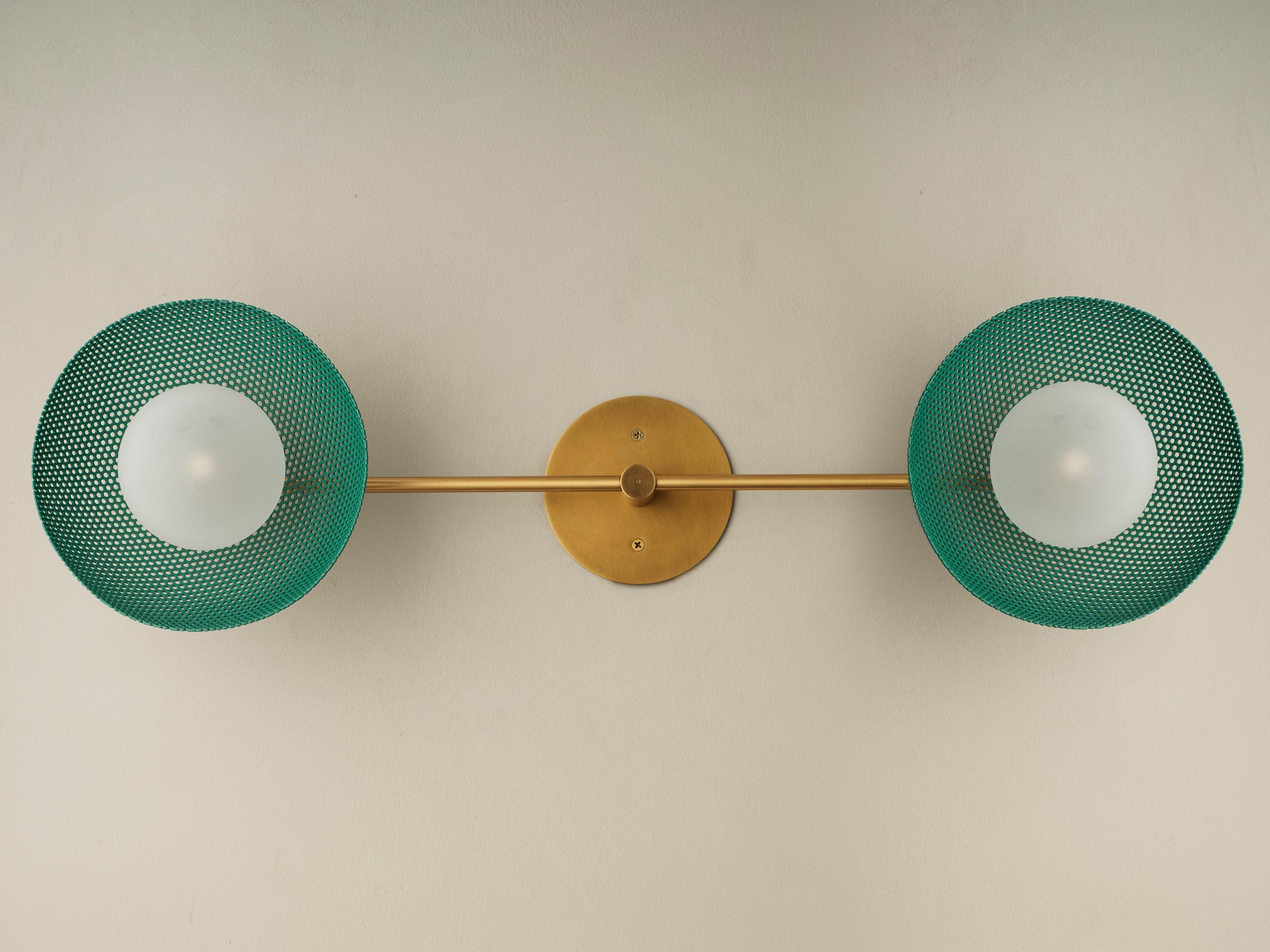 Bicentric Wall Sconce in Natural Brass & Green Enamel Mesh, Blueprint Lighting For Sale 1