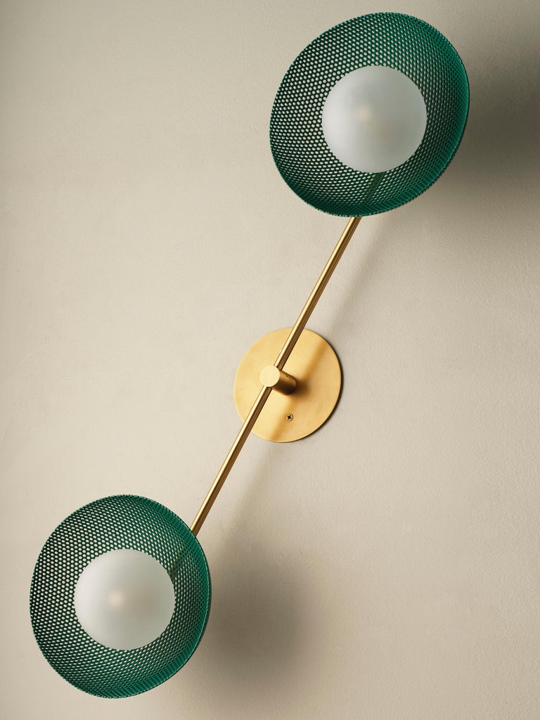 Bicentric Wall Sconce in Natural Brass and Green Enamel Mesh, Blueprint ...