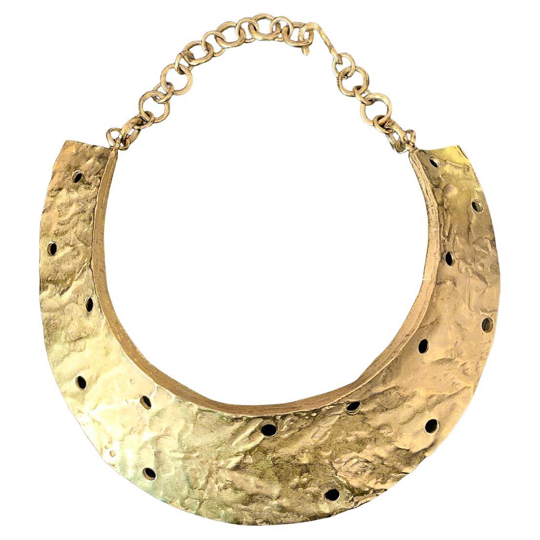 Biche De Bere Gold Hammered Hole Punched Collar Necklace For Sale