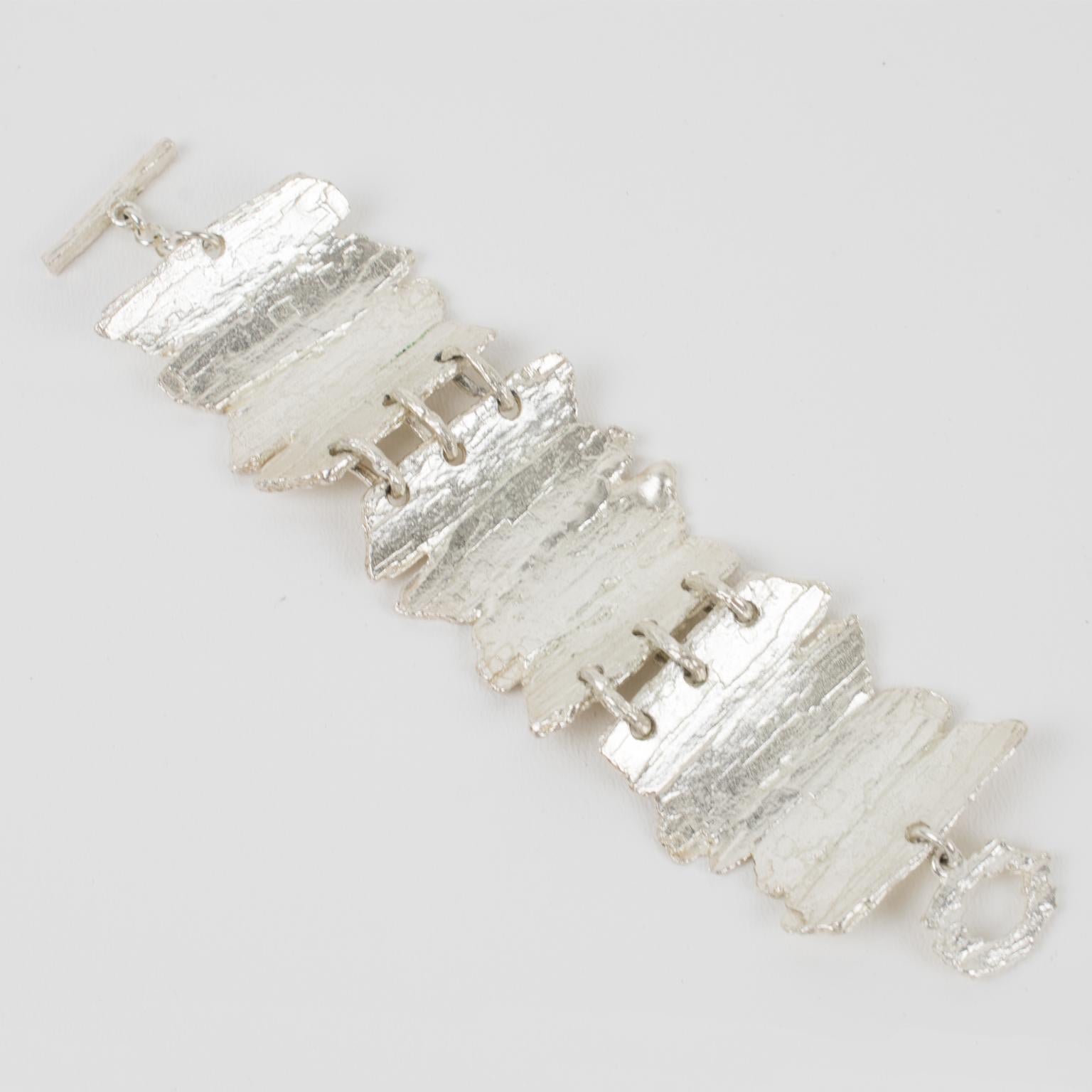 Modernist Biche de Bere Paris Brutalist Silver Plate Link Bracelet For Sale