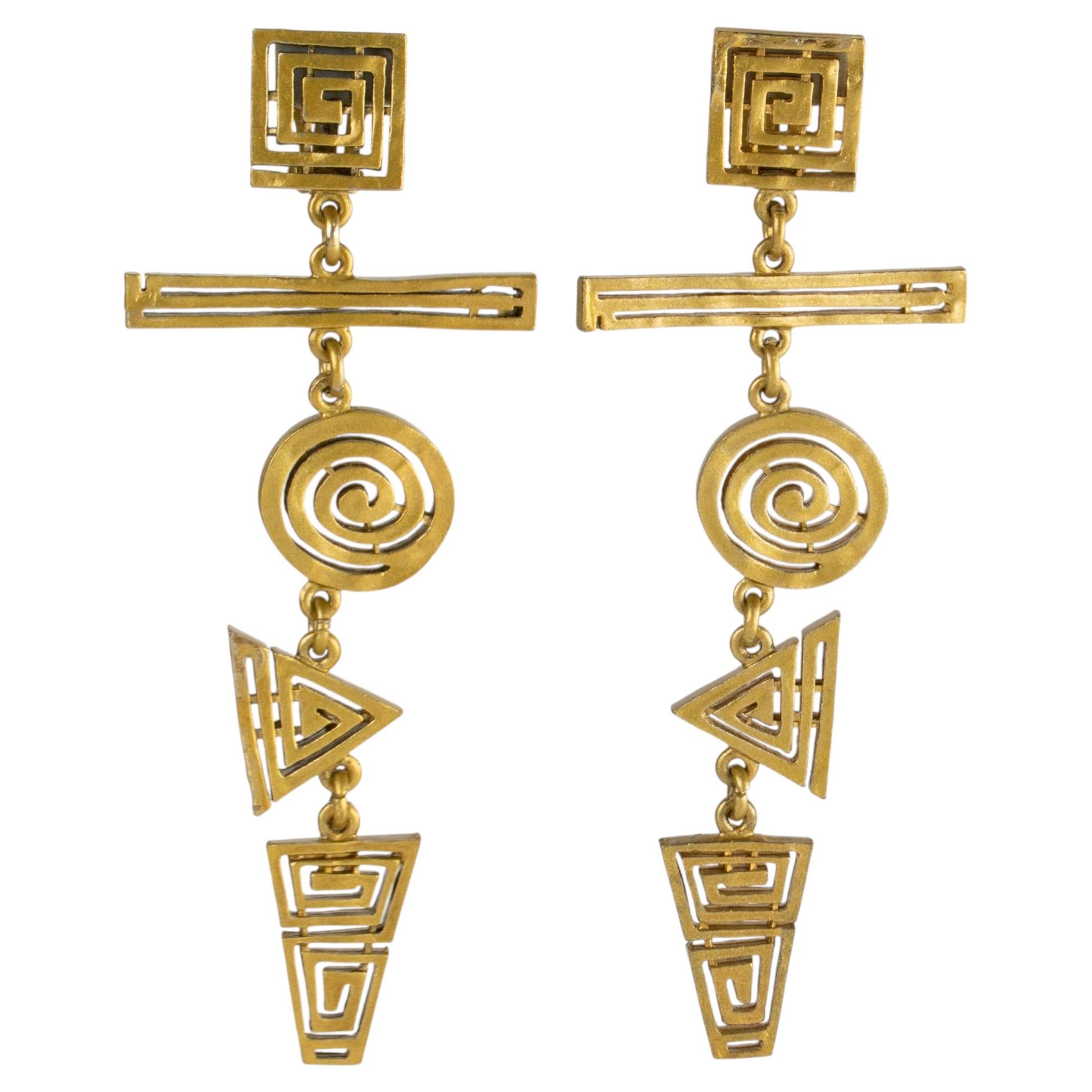 Biche de Bere Paris Limited Edition Gilded Metal Extra-Long Dangle Clip Earrings For Sale