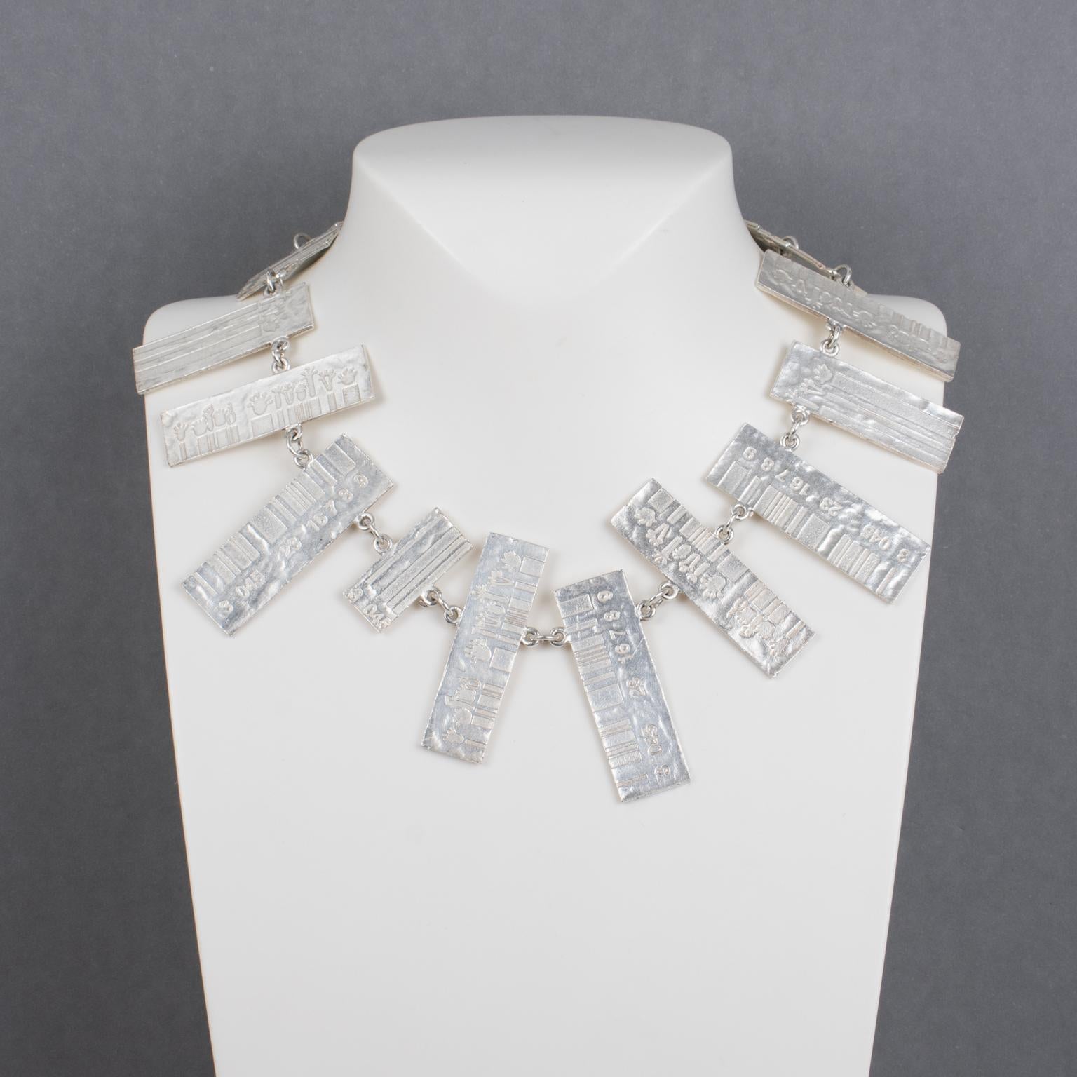 Modernist Biche de Bere Paris Limited Edition Graffiti Silver Plate Necklace For Sale
