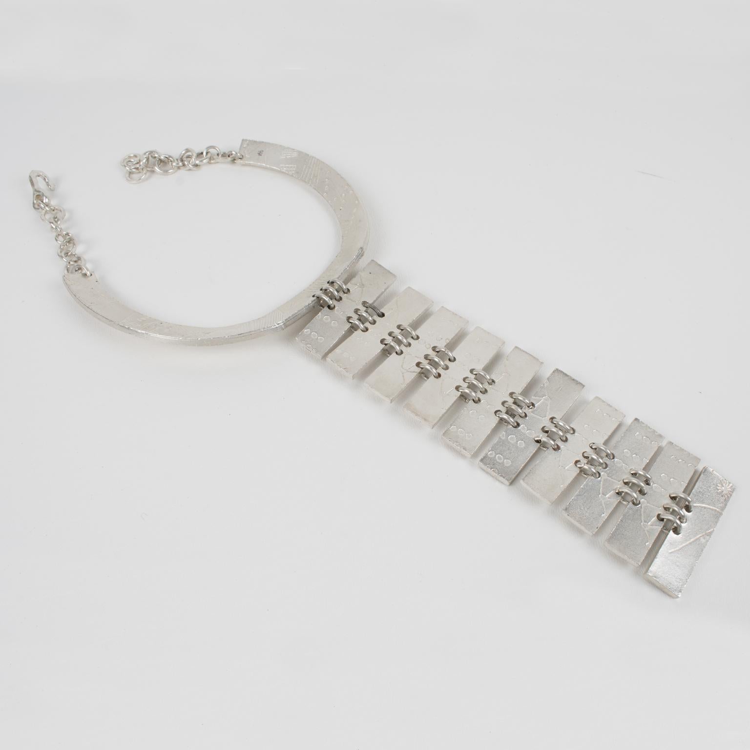Women's or Men's Biche de Bere Paris Limited Edition Silver Plate Graffitis Plastron Necklace For Sale
