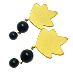 BICHE de BERE PARIS made in France gold beads dangle designer clip on earrings