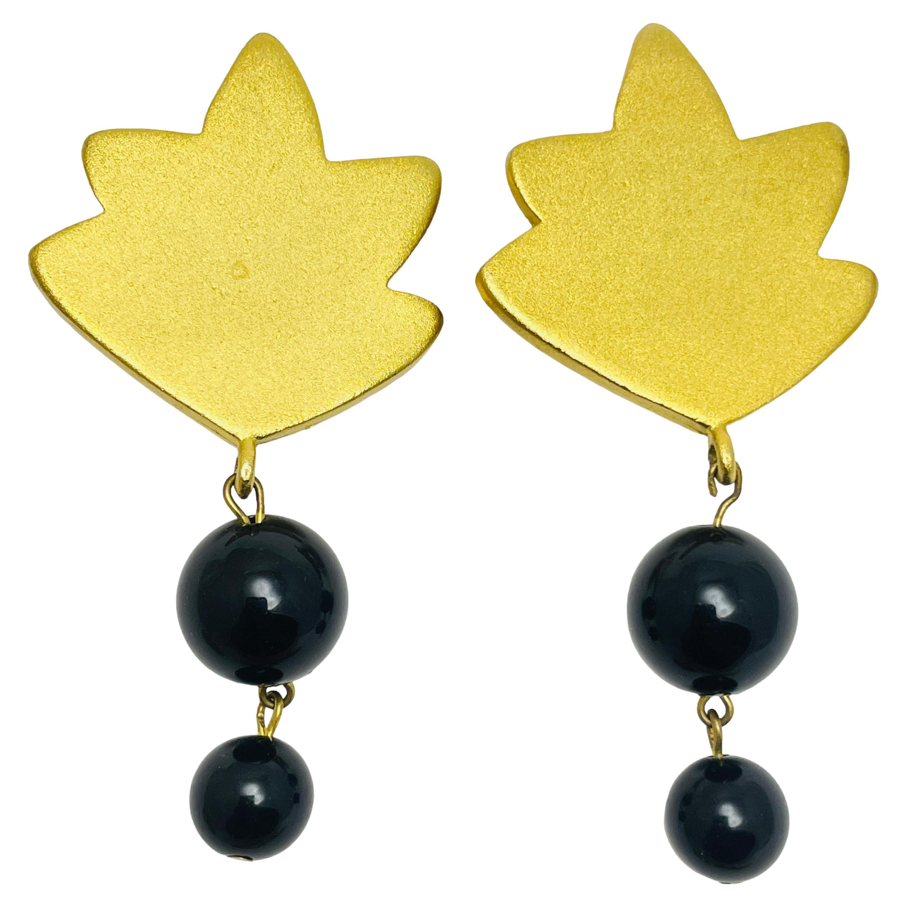 BICHE de BERE PARIS made in France gold beads dangle designer clip on earrings