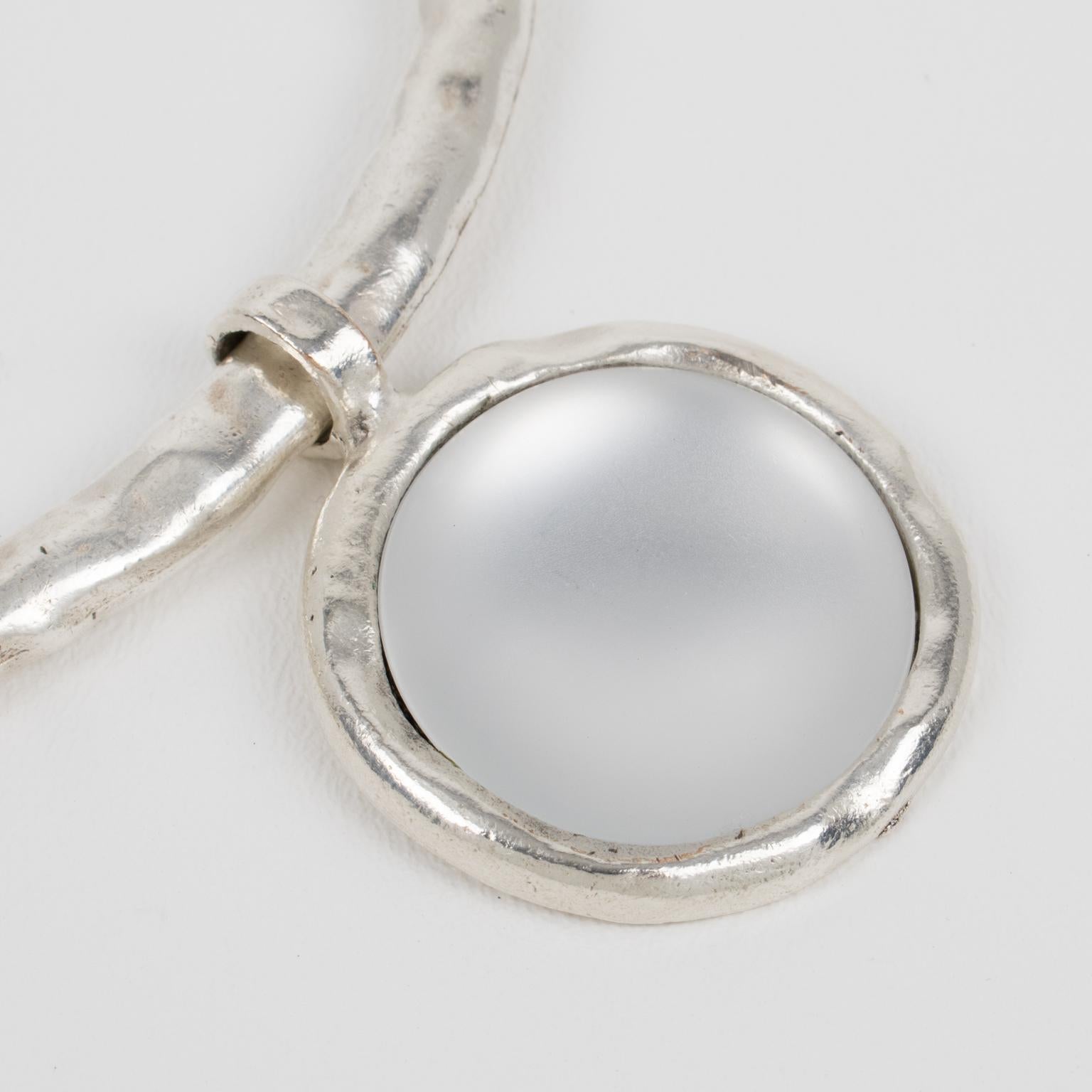 Modernist Biche de Bere Paris Rigid Choker Necklace with Arctic White Resin Pendant For Sale