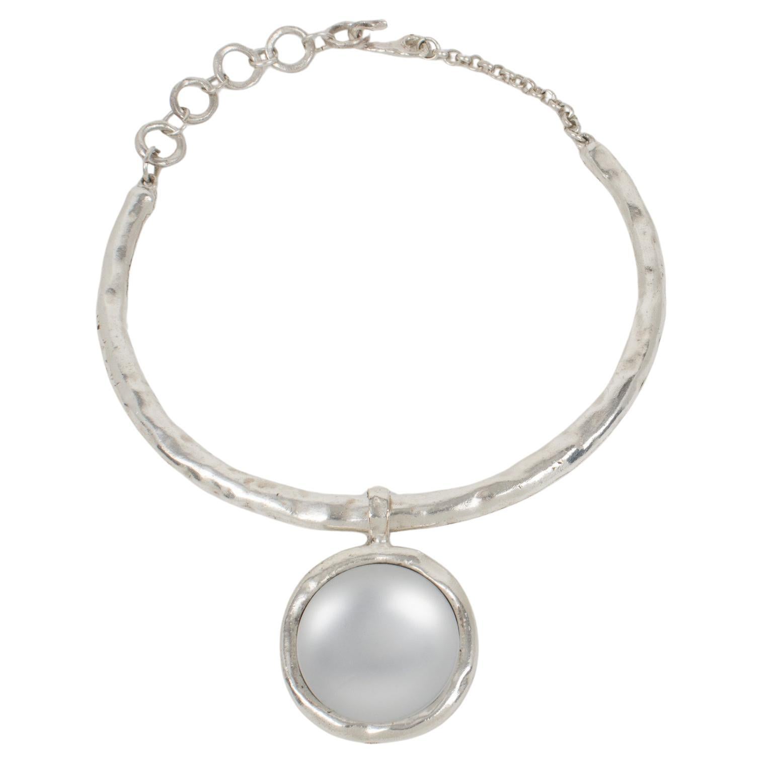 Biche de Bere Paris Rigid Choker Necklace with Arctic White Resin Pendant For Sale