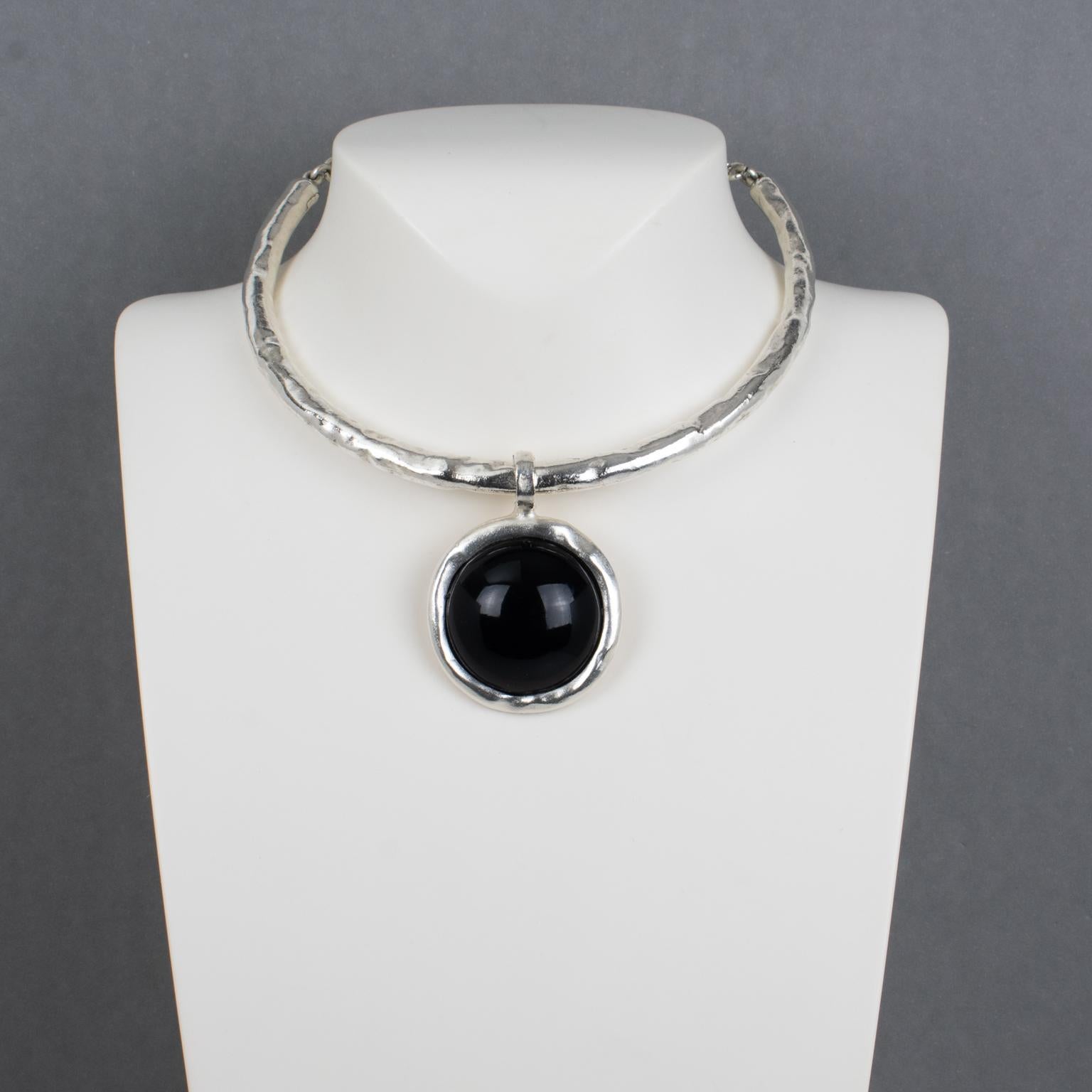 Modernist Biche de Bere Paris Rigid Choker Necklace with Black Resin Pendant For Sale