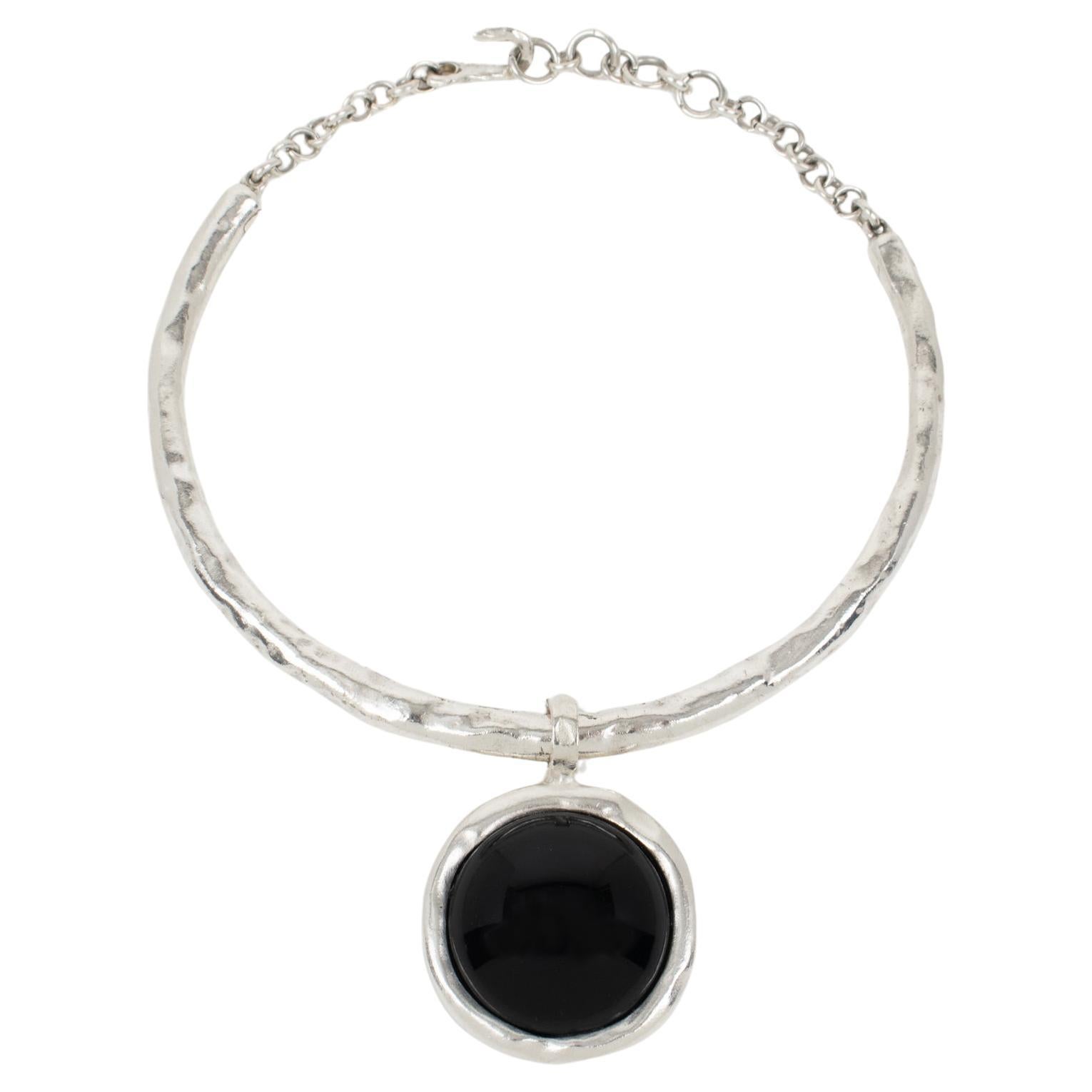 Biche de Bere Paris Rigid Choker Necklace with Black Resin Pendant For Sale