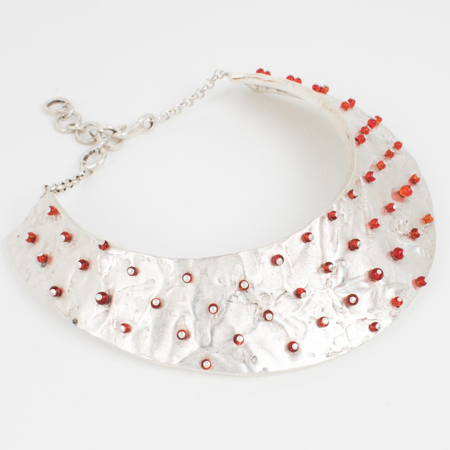 Biche de Bere Paris Silverplate and Ruby Glass Collar Necklace In condizioni ottime in vendita a Atlanta, GA