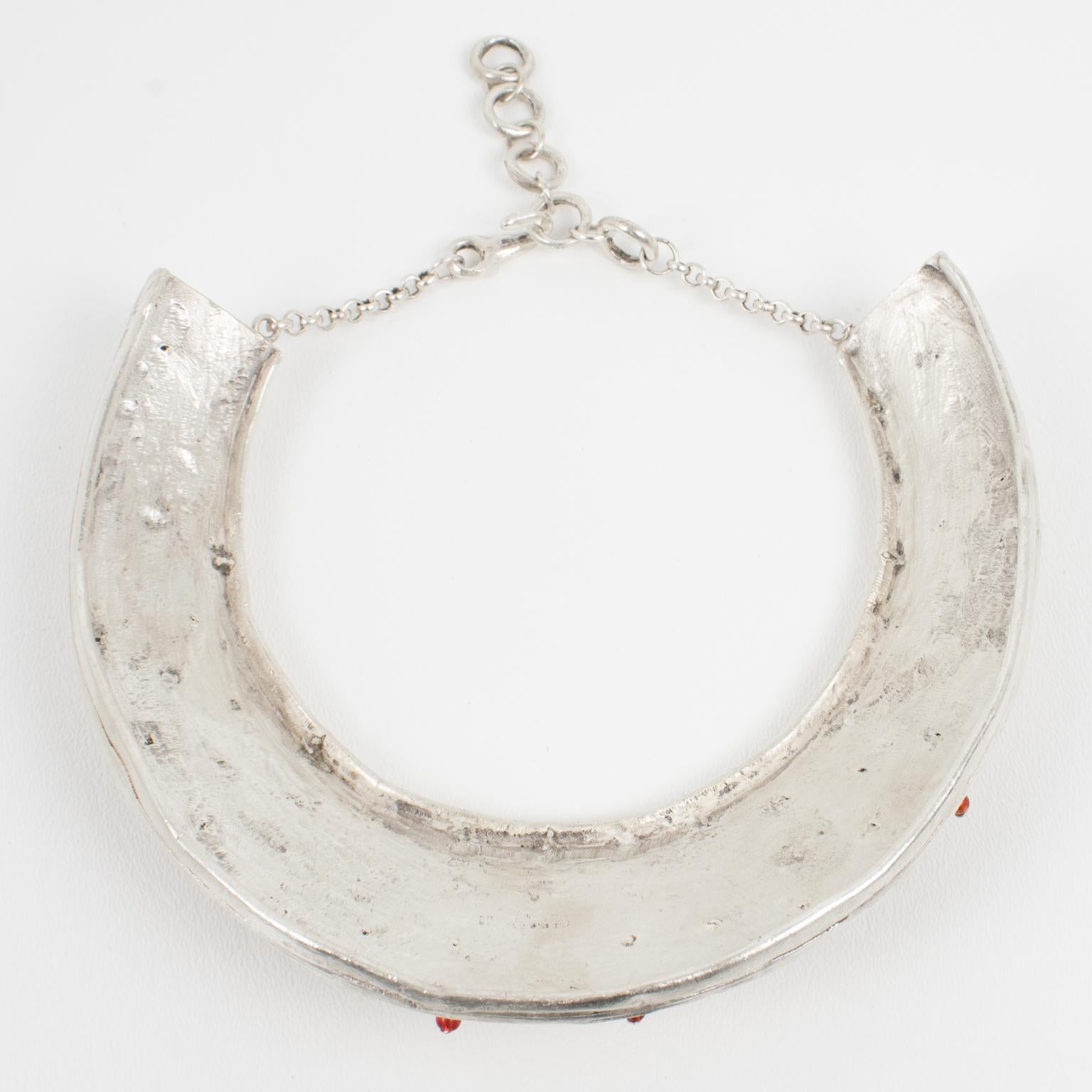 Biche de Bere Paris Silverplate and Ruby Glass Collar Necklace in vendita 2