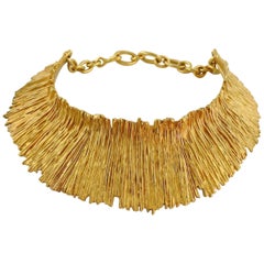 Biche de Bere Paris Vintage Gold Toned Ribbed Brutalist Collar Necklace