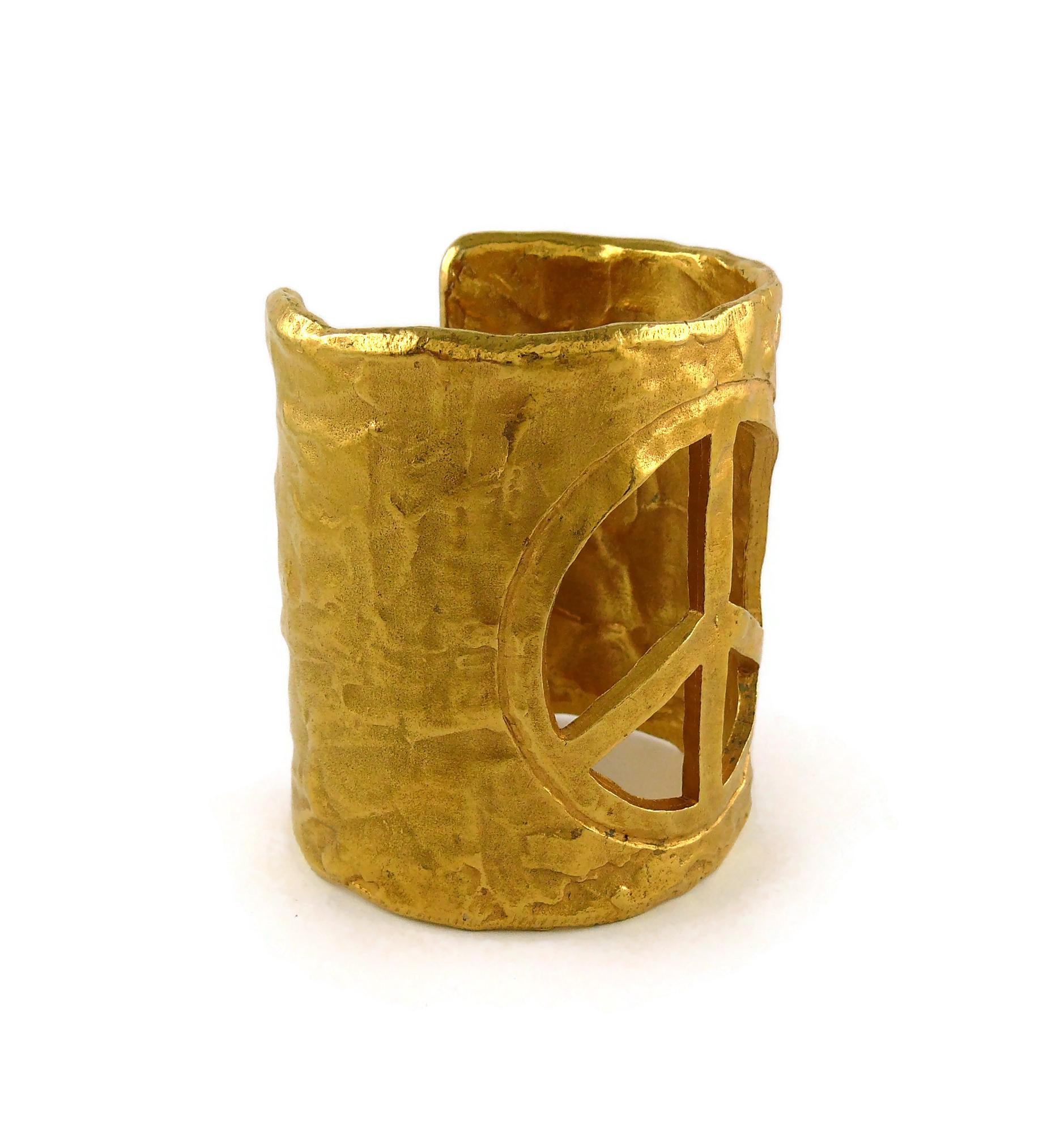 Biche de Bere Vintage Gold Toned Cut Out Peace Sign Cuff Bracelet 2
