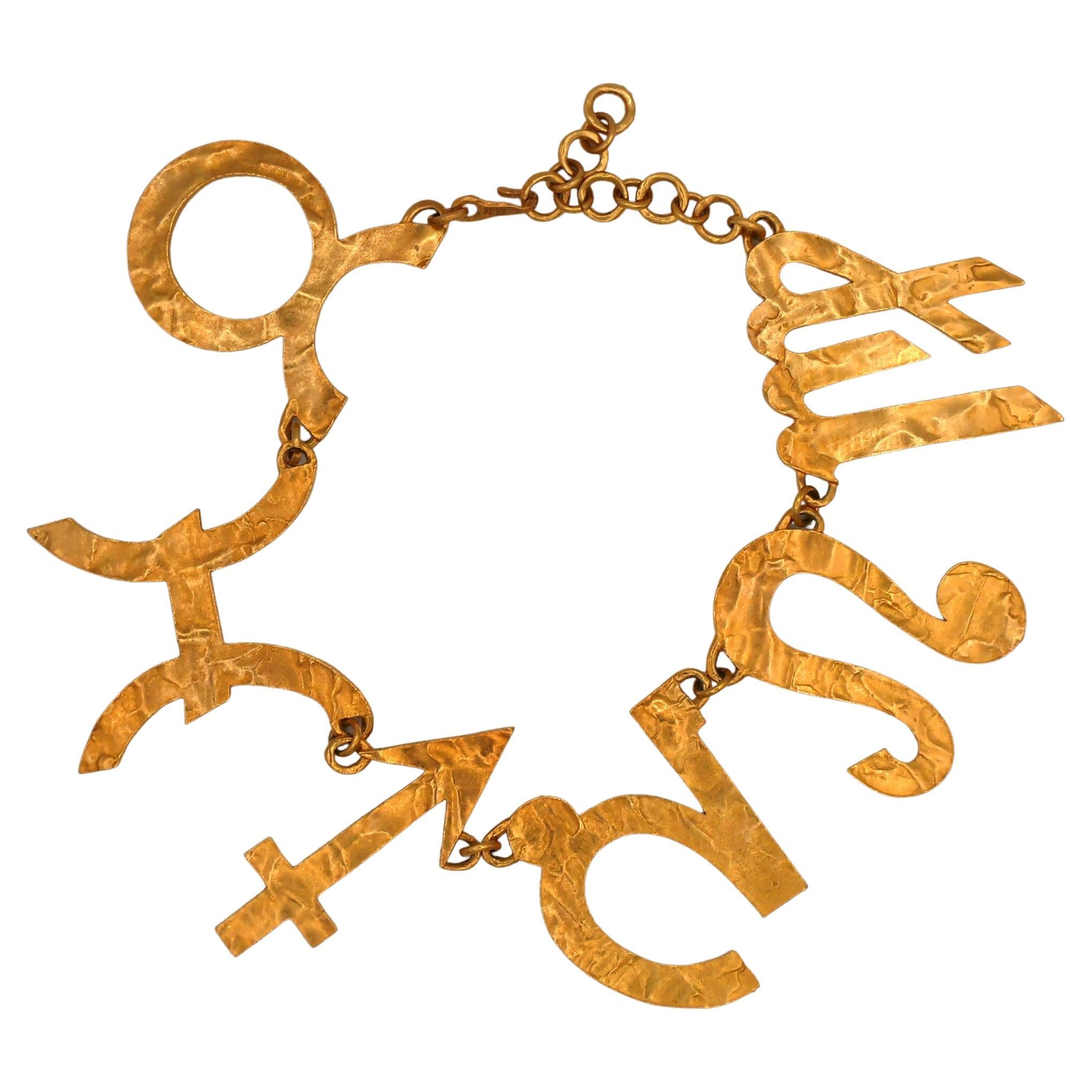 BICHE DE BERE Vintage Massive Zodiac Hammered Necklace Limited Edition For Sale