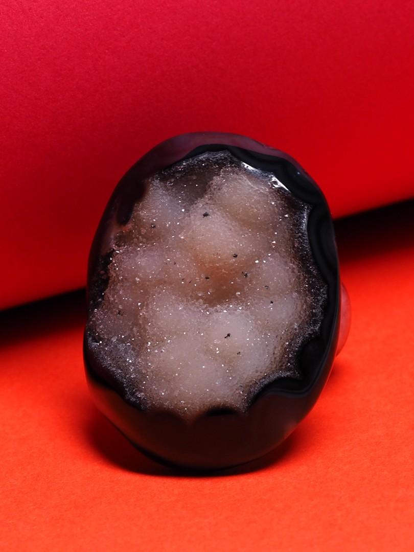 Large Bicolor Black Agate and Quartz Solid Ring Raw Natural Brazilian Gemstone For Sale 2