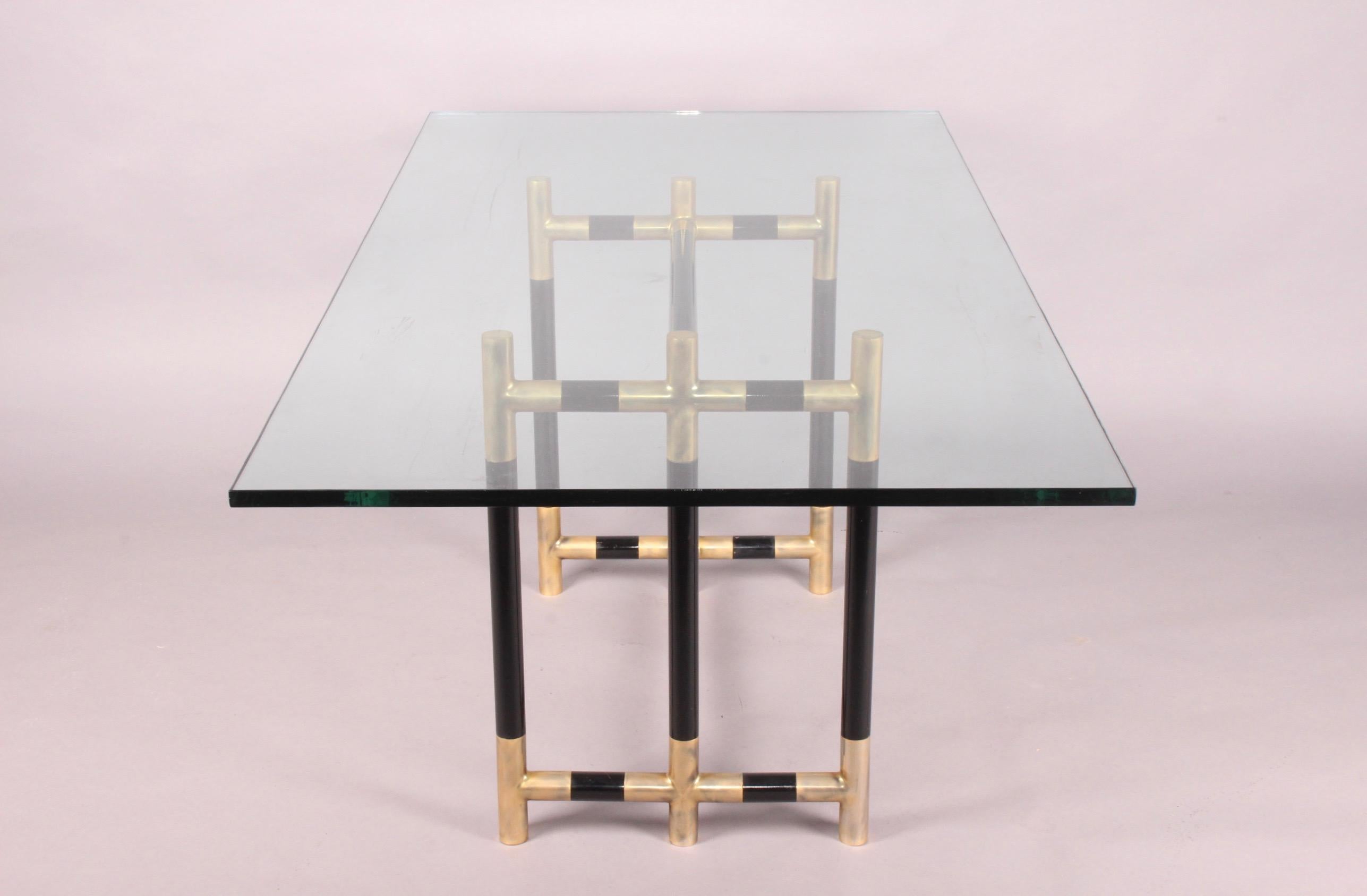 European Bicolor Brass and Glass Dinning Table