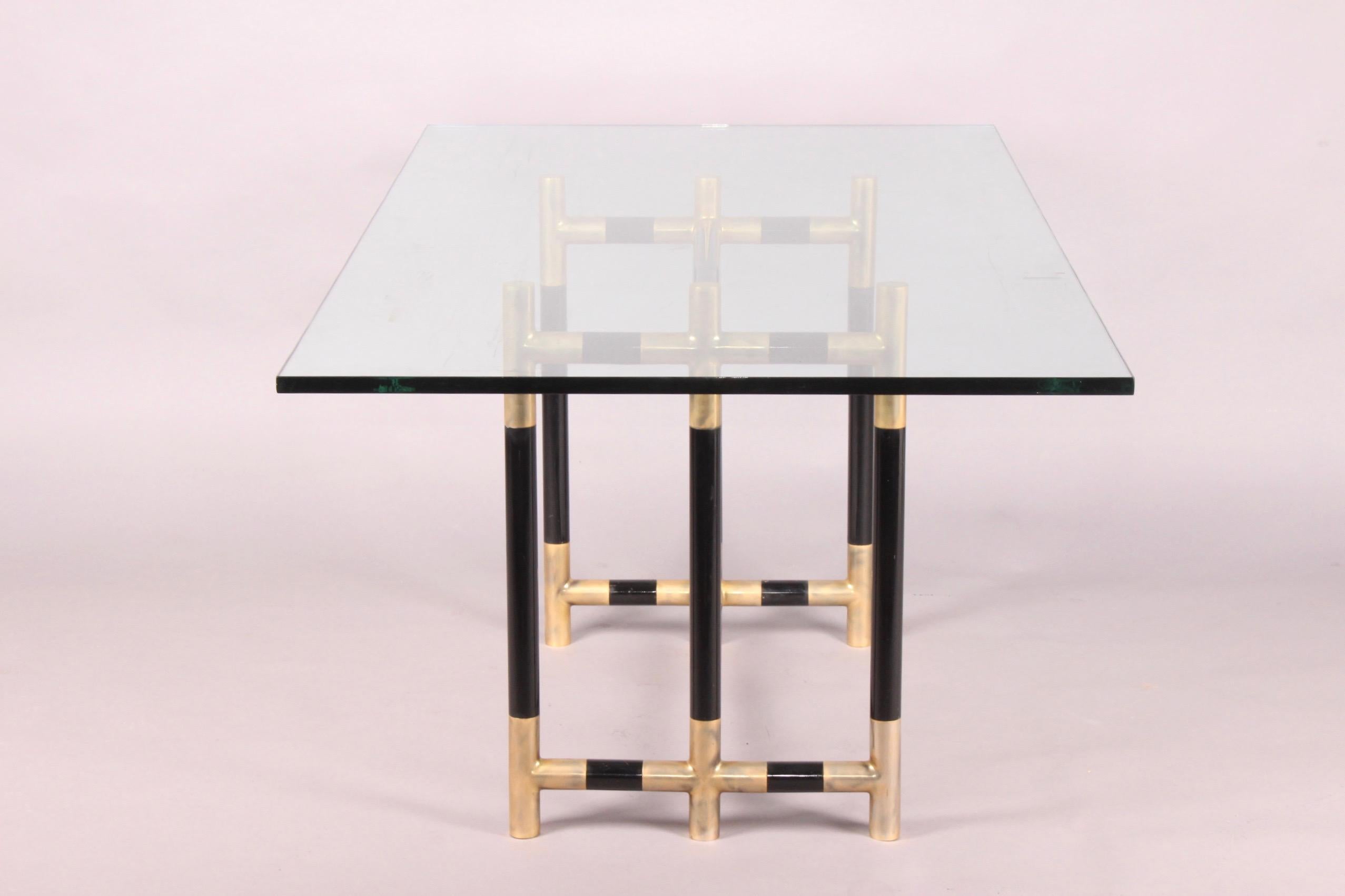 Late 20th Century Bicolor Brass and Glass Dinning Table
