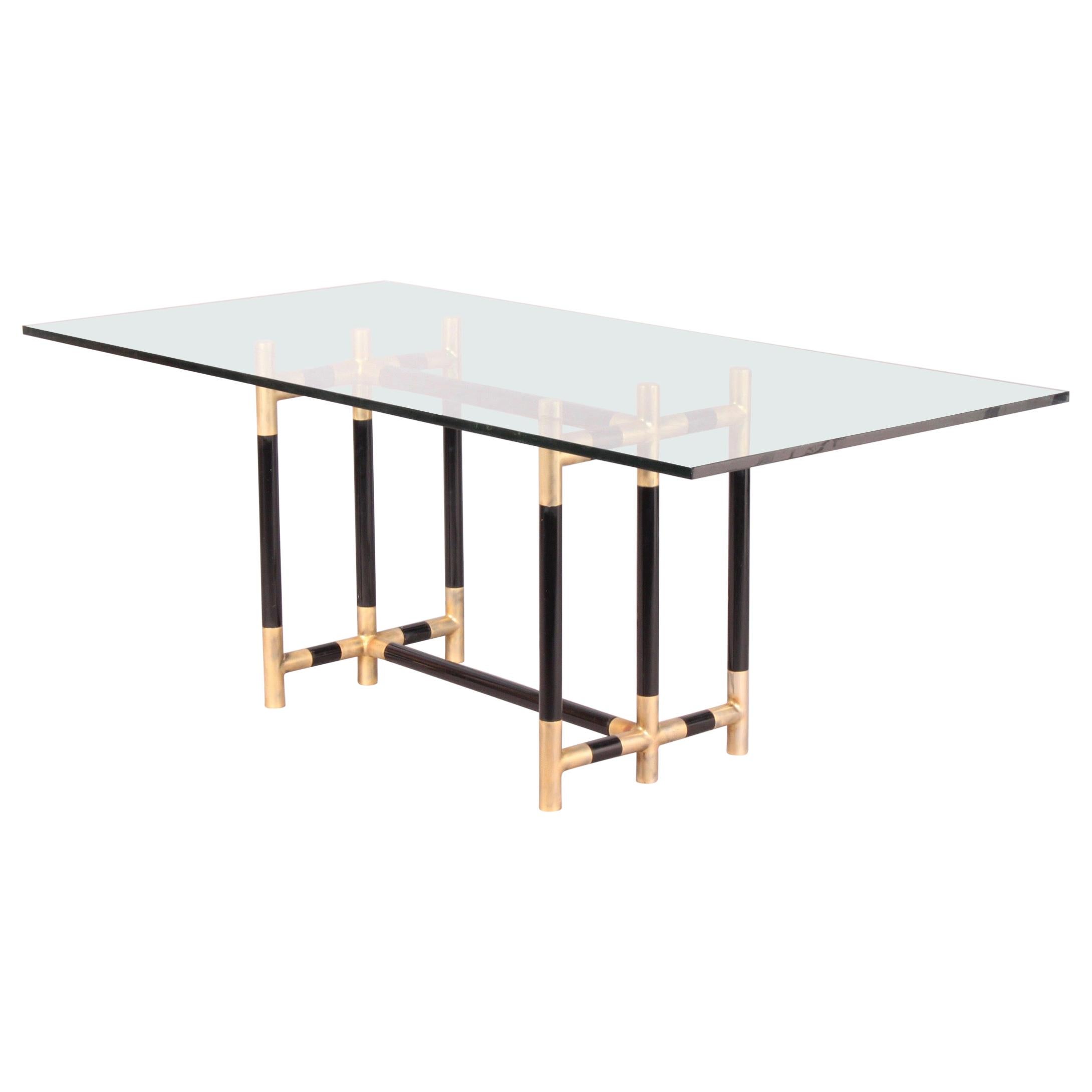 Bicolor Brass and Glass Dinning Table